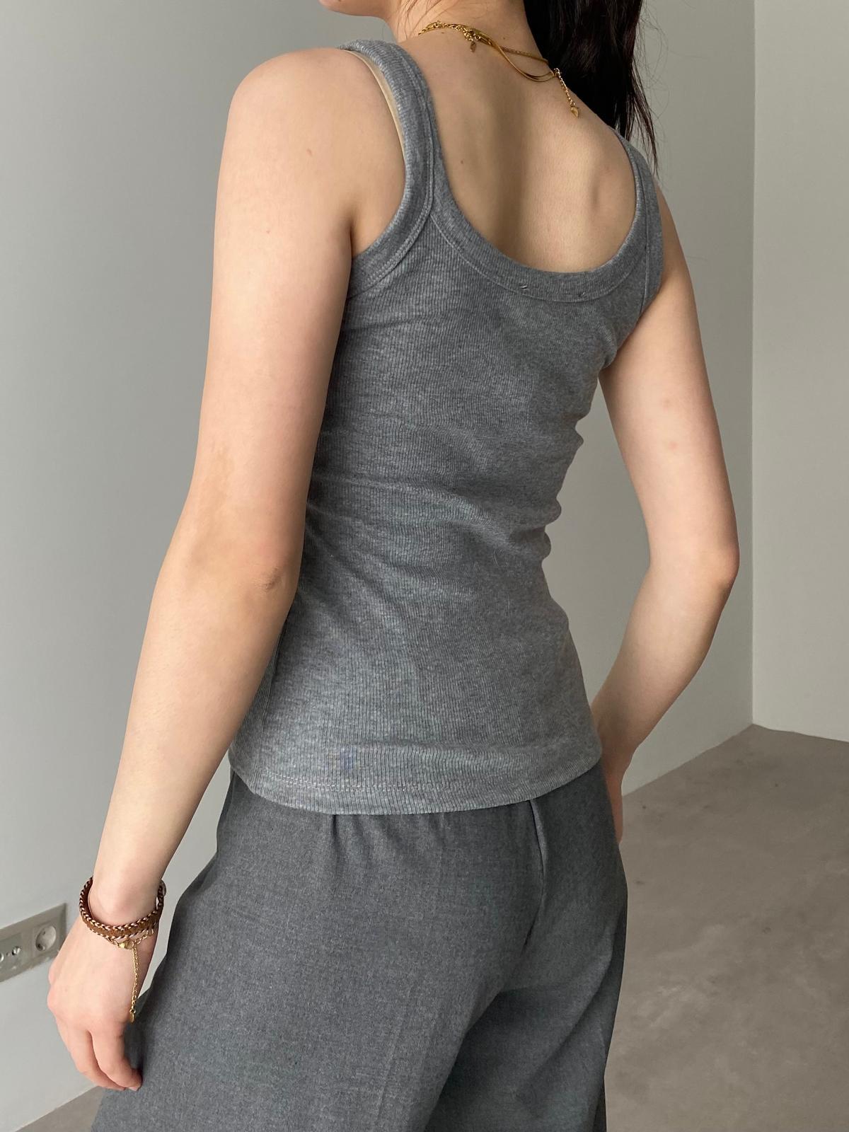 Gri Kalın Askılı Basic Triko Crop (55 Cm)