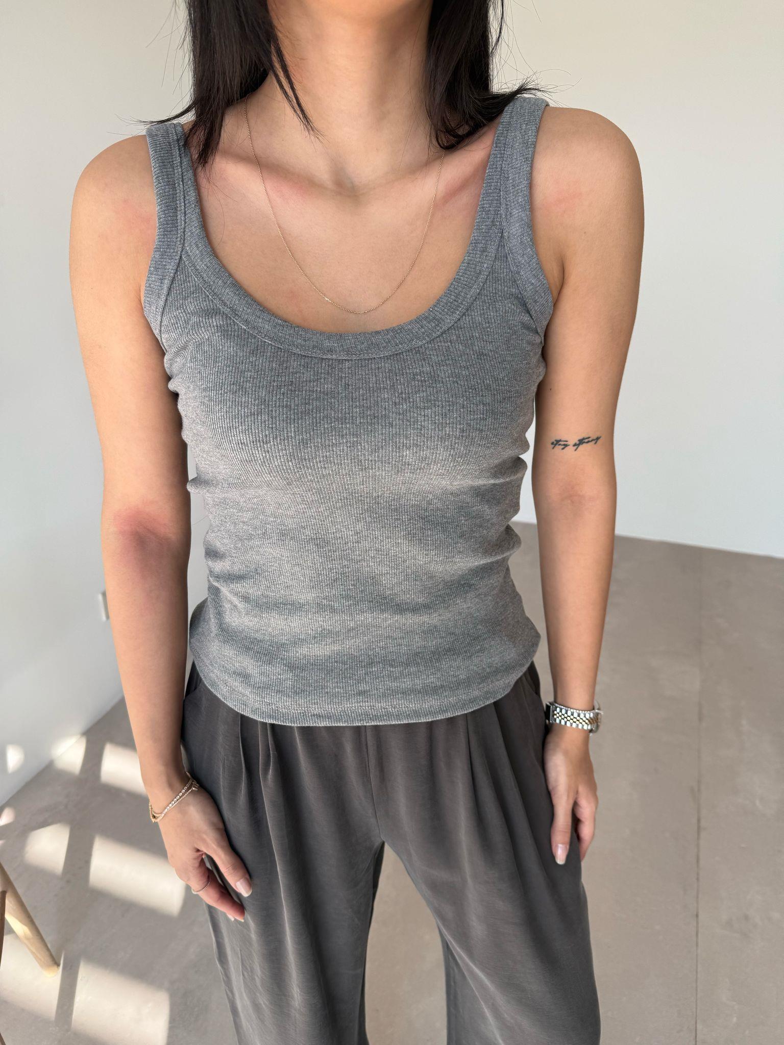 Gri Kalın Askılı Basic Triko Crop (55 Cm)