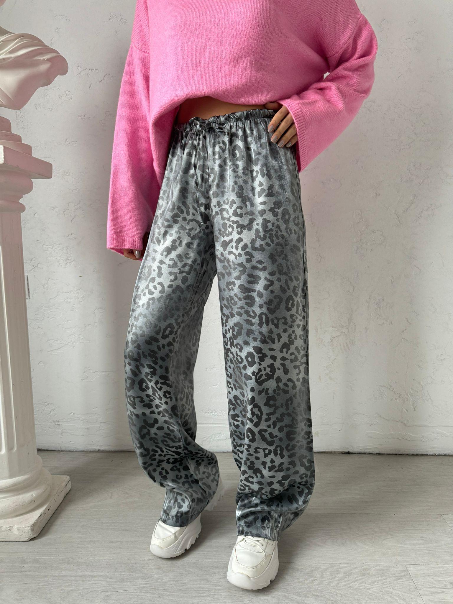 Gri Leopar parlak Pantolon