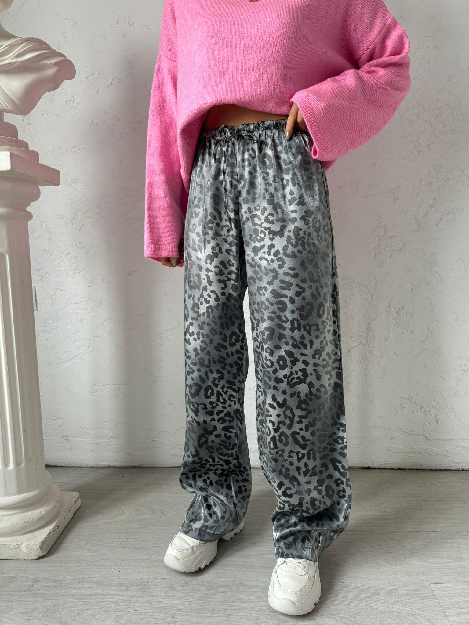 Gri Leopar parlak Pantolon