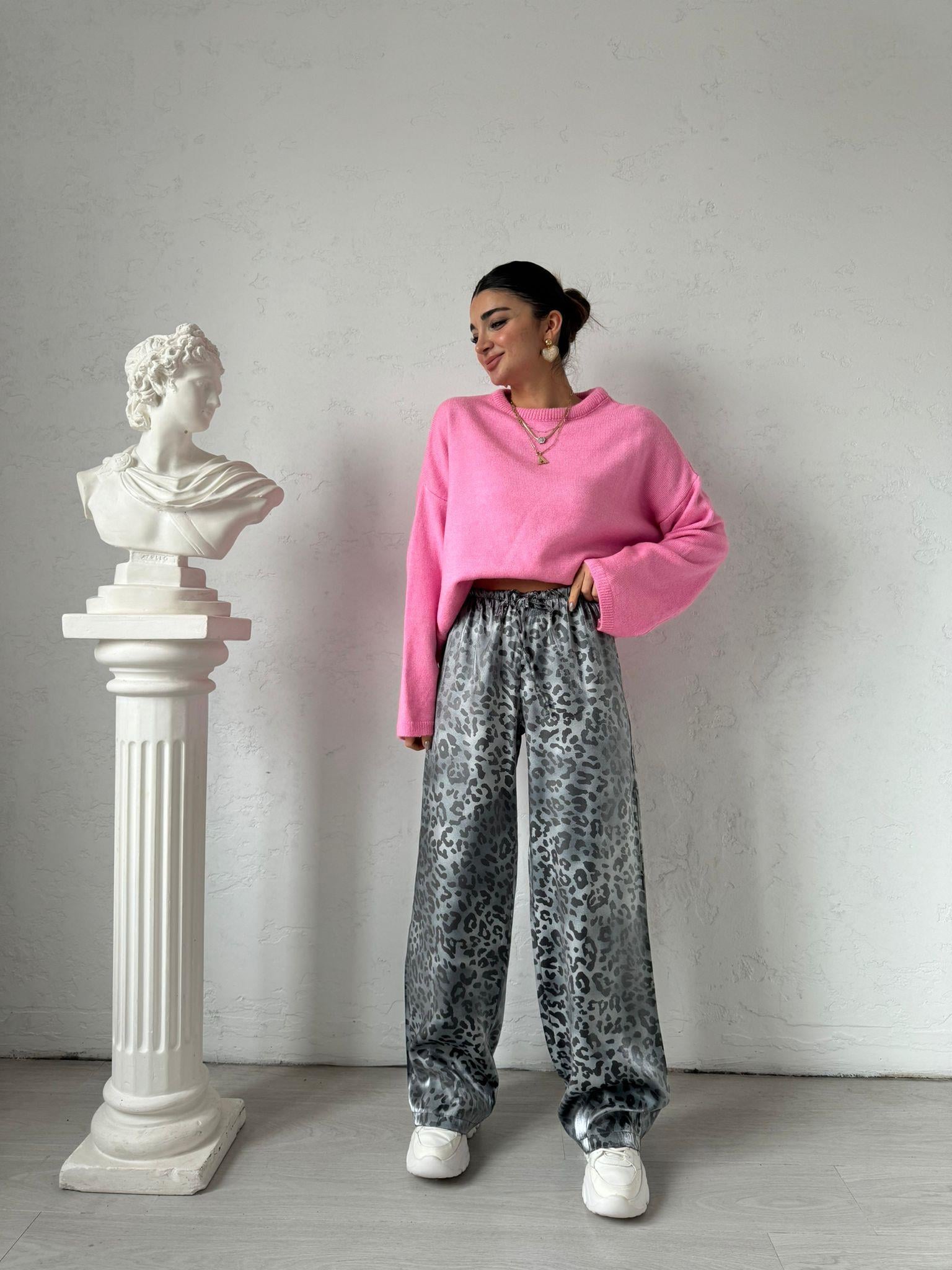 Gri Leopar parlak Pantolon