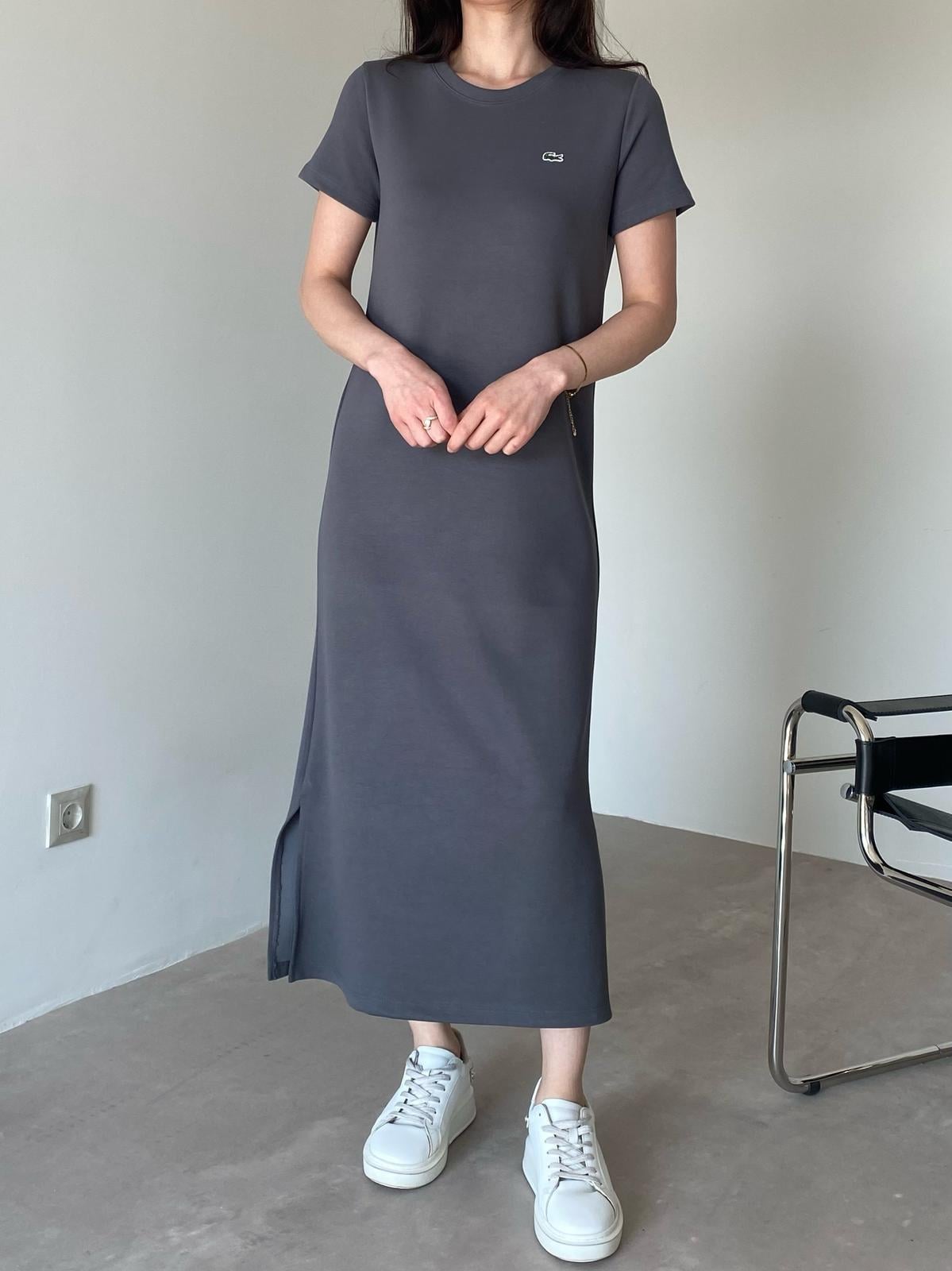 Gri Logolu Basic Modal Elbise