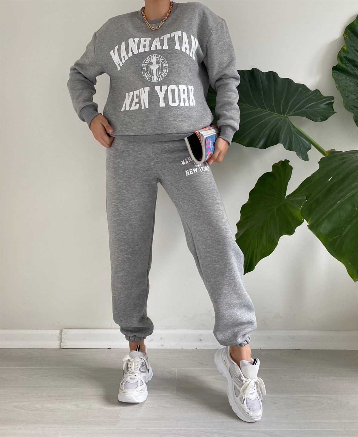 Gri Manhattan Baskılı Eşofman Takımı