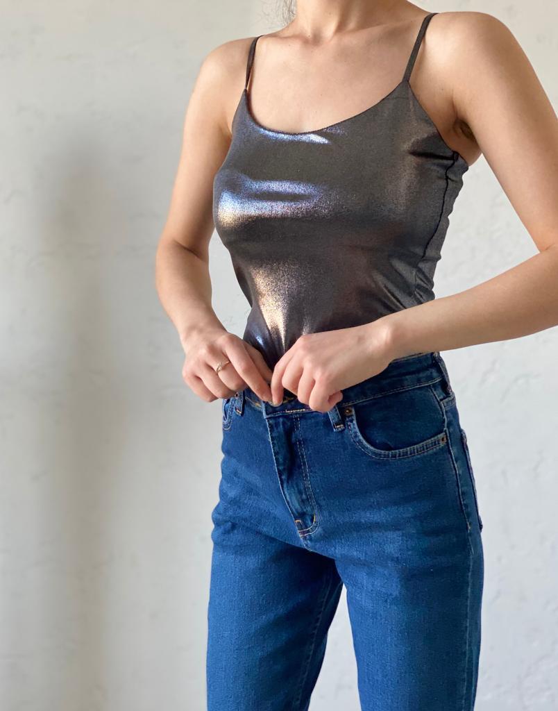 Gri Parlak Bodysuit