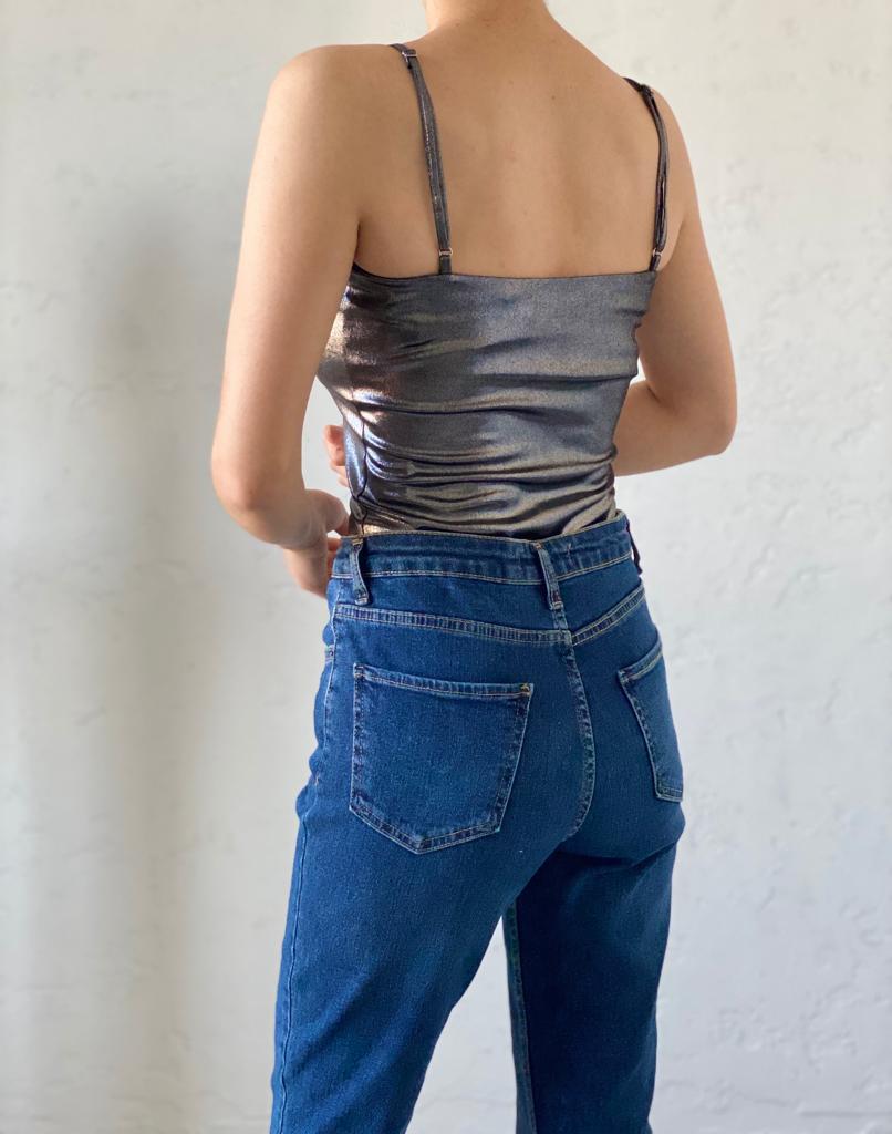 Gri Parlak Bodysuit