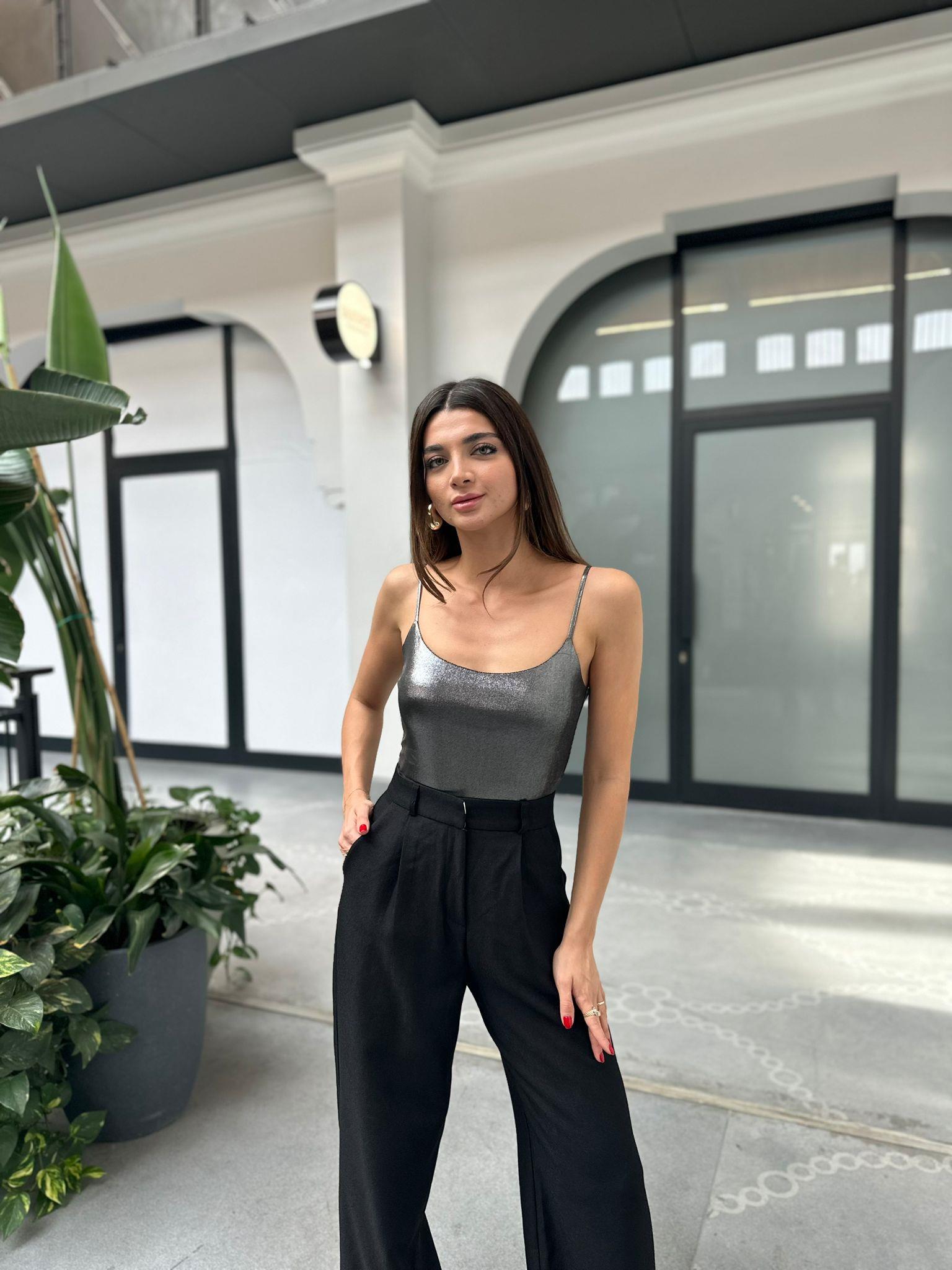 Gri Parlak Bodysuit