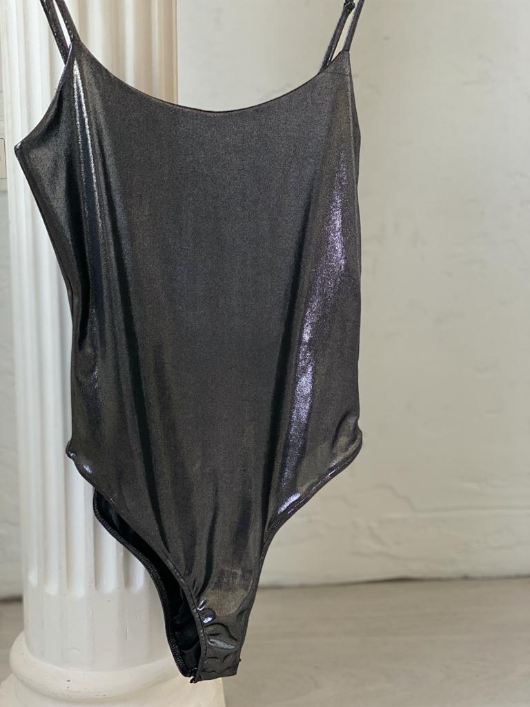 Gri Parlak Bodysuit