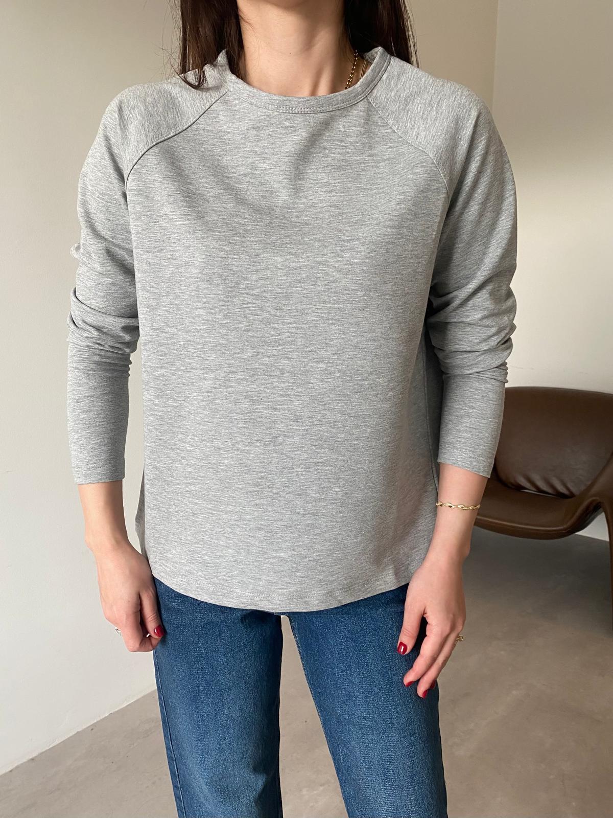 Gri Reglan Kol Basic Bluz
