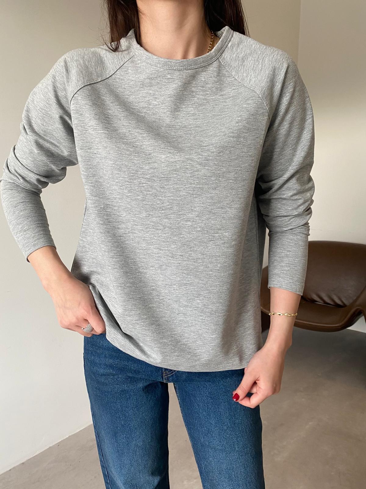 Gri Reglan Kol Basic Bluz