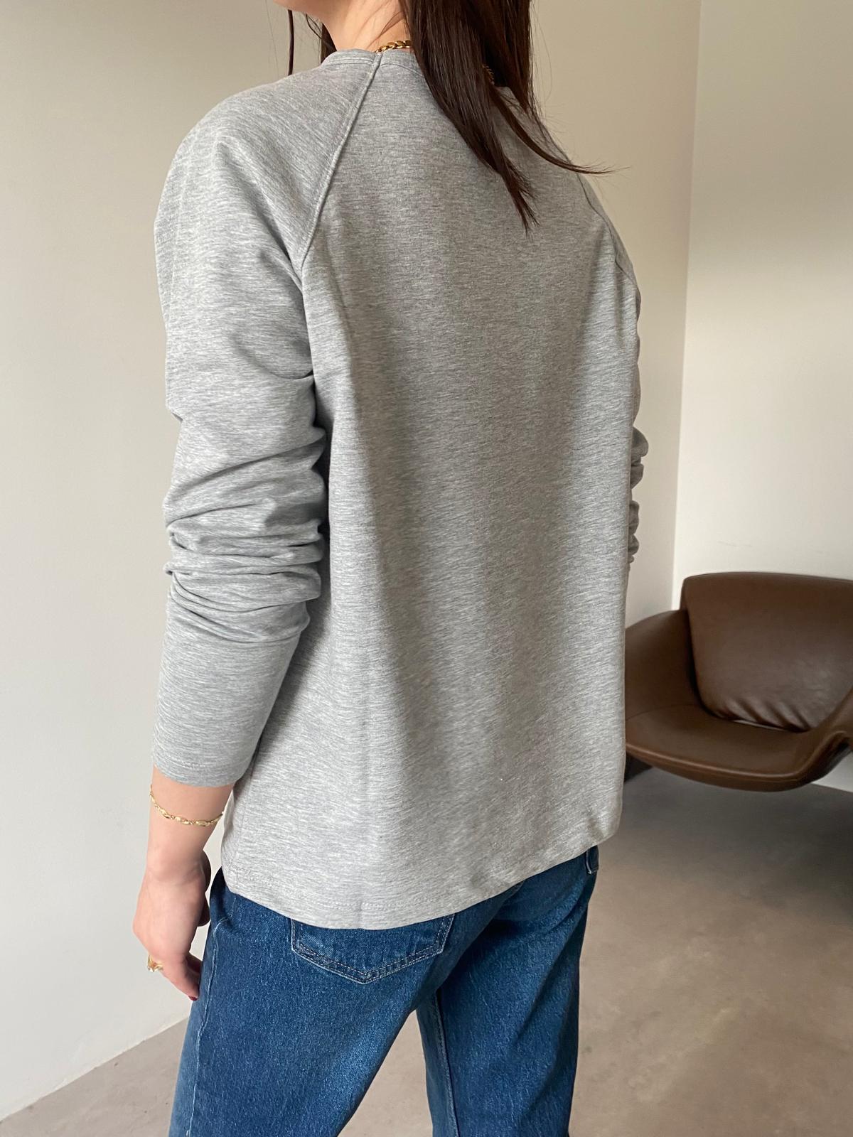 Gri Reglan Kol Basic Bluz