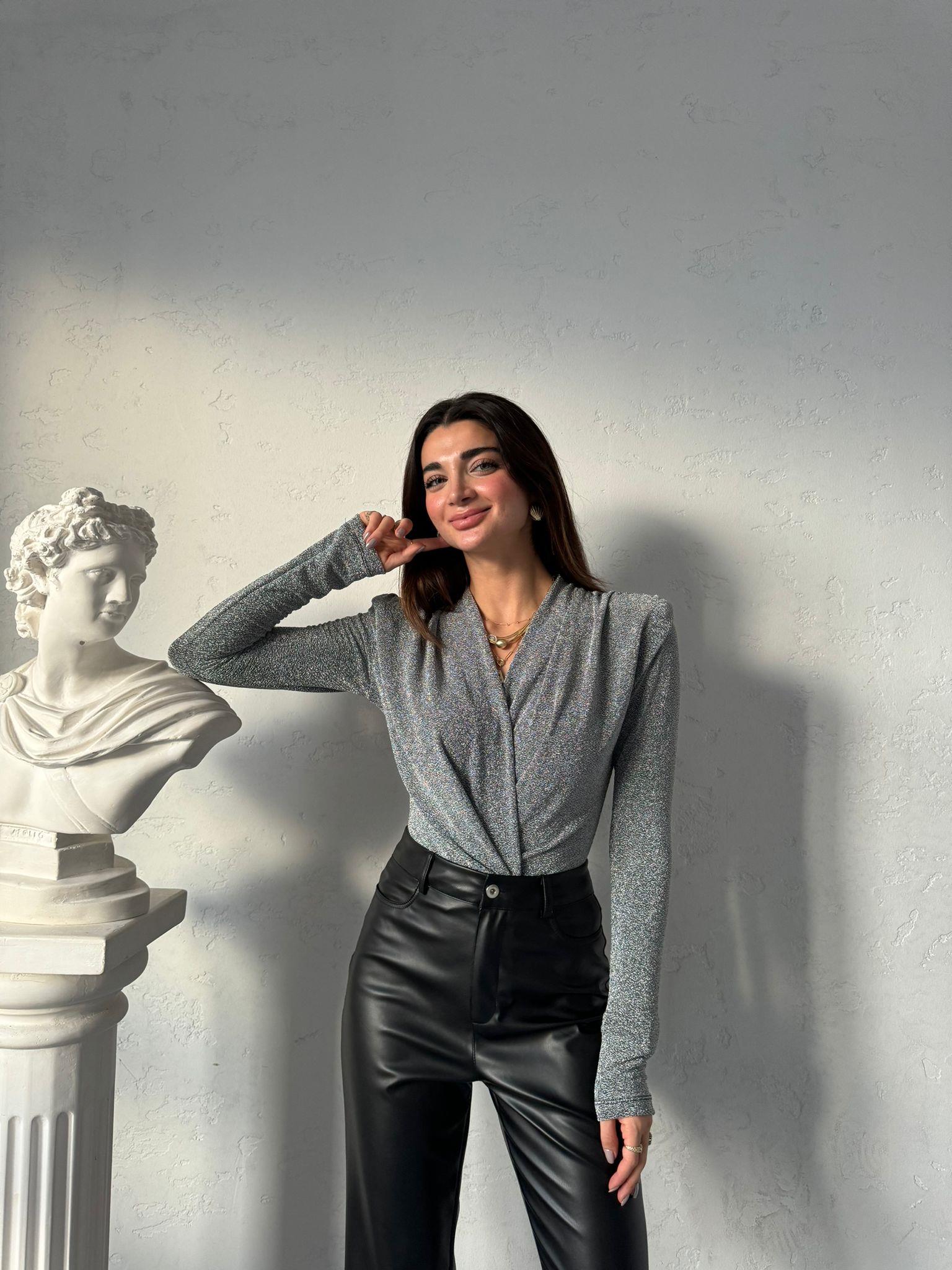 Gri Simli Bodysuit