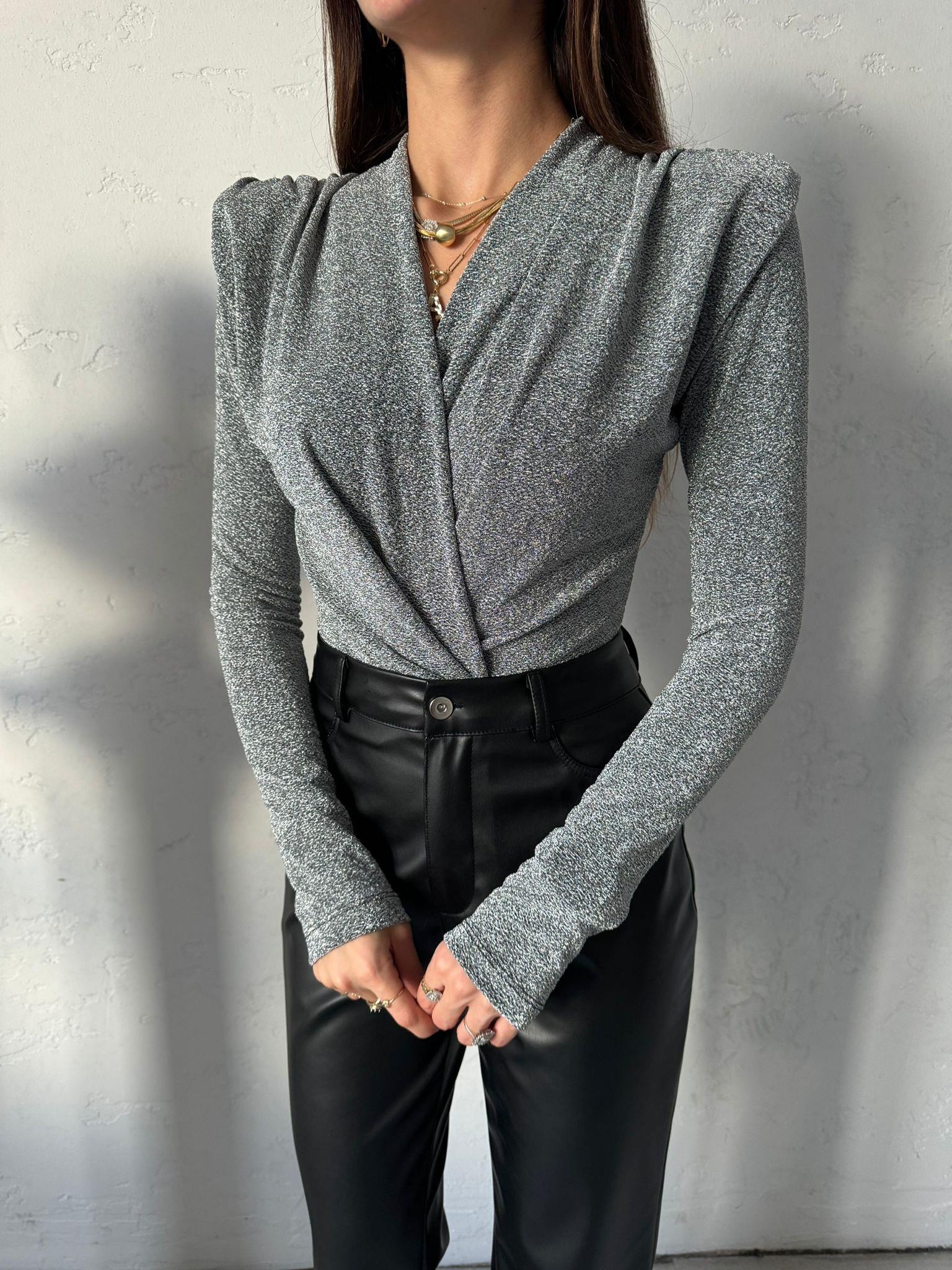 Gri Simli Bodysuit
