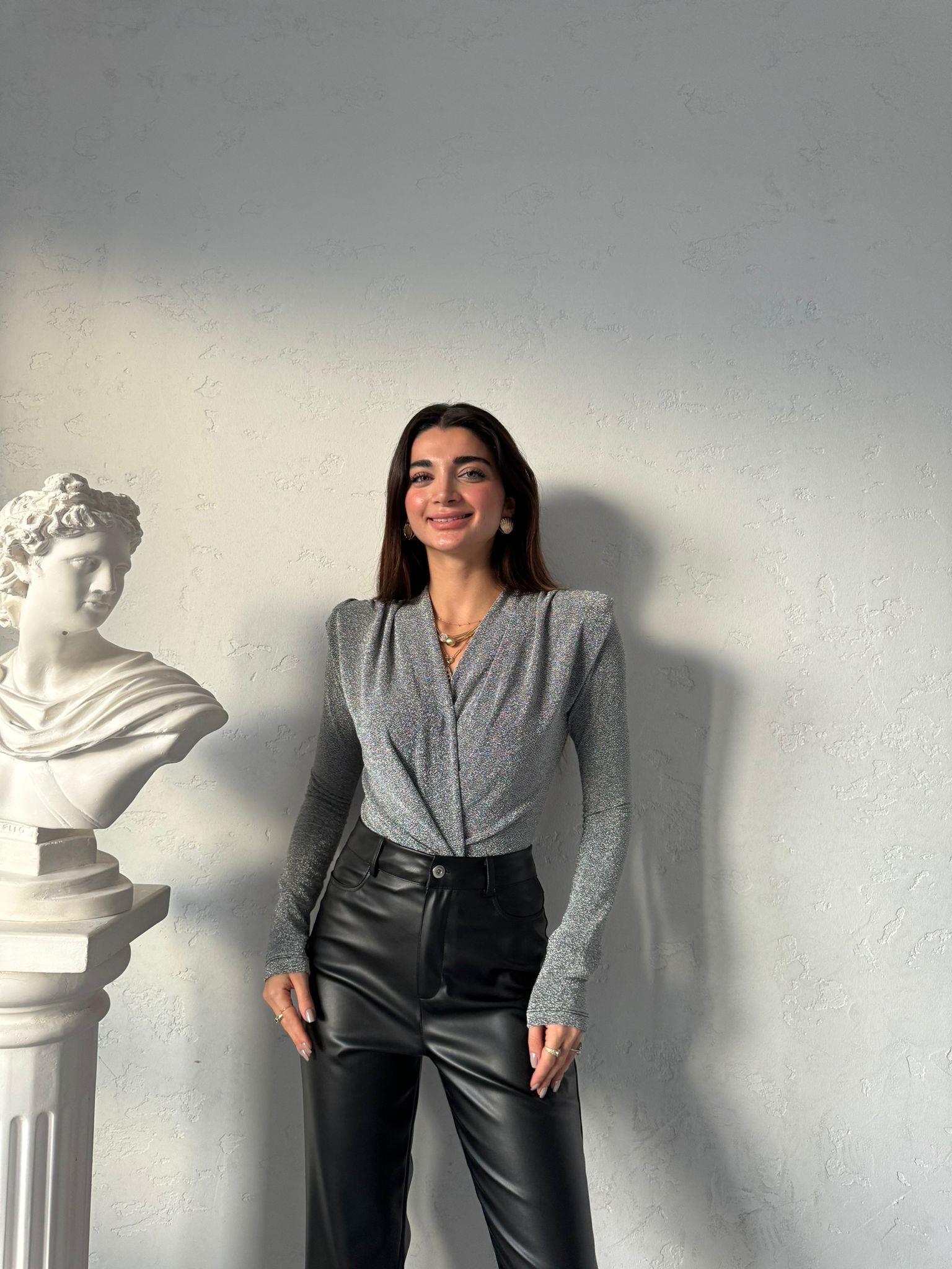 Gri Simli Bodysuit