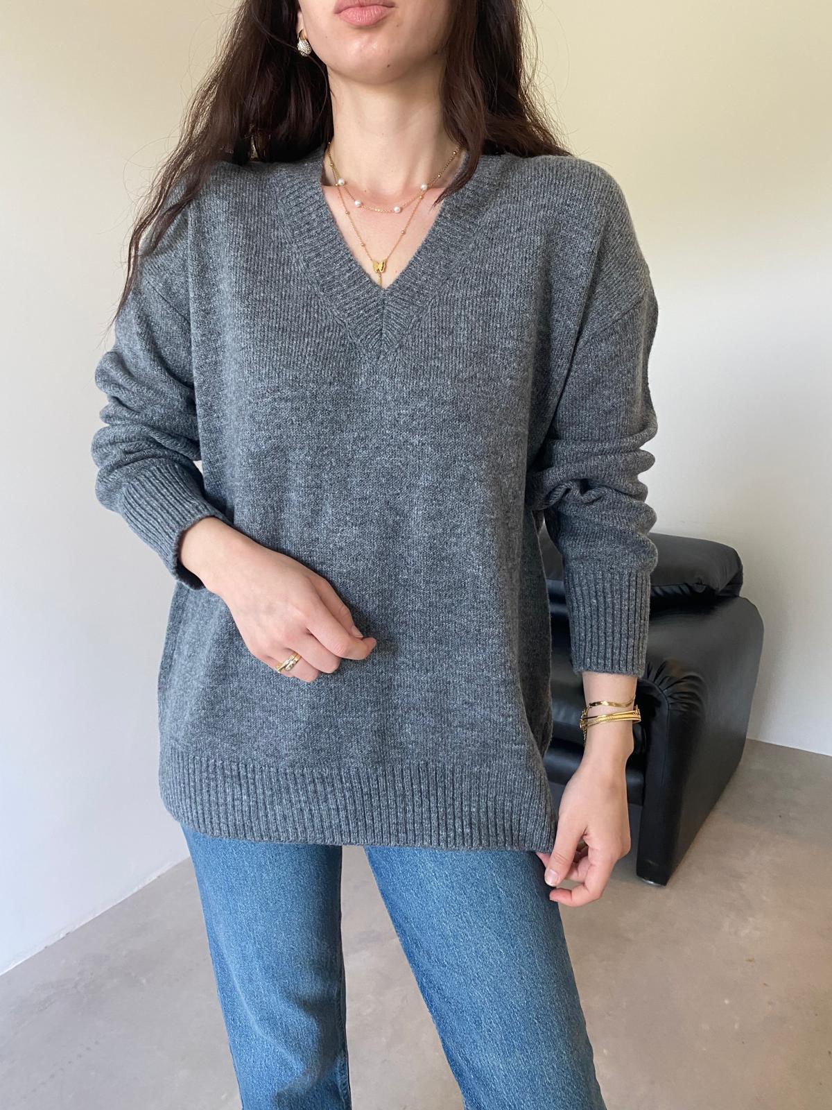 Gri V Yaka Oversize Kazak