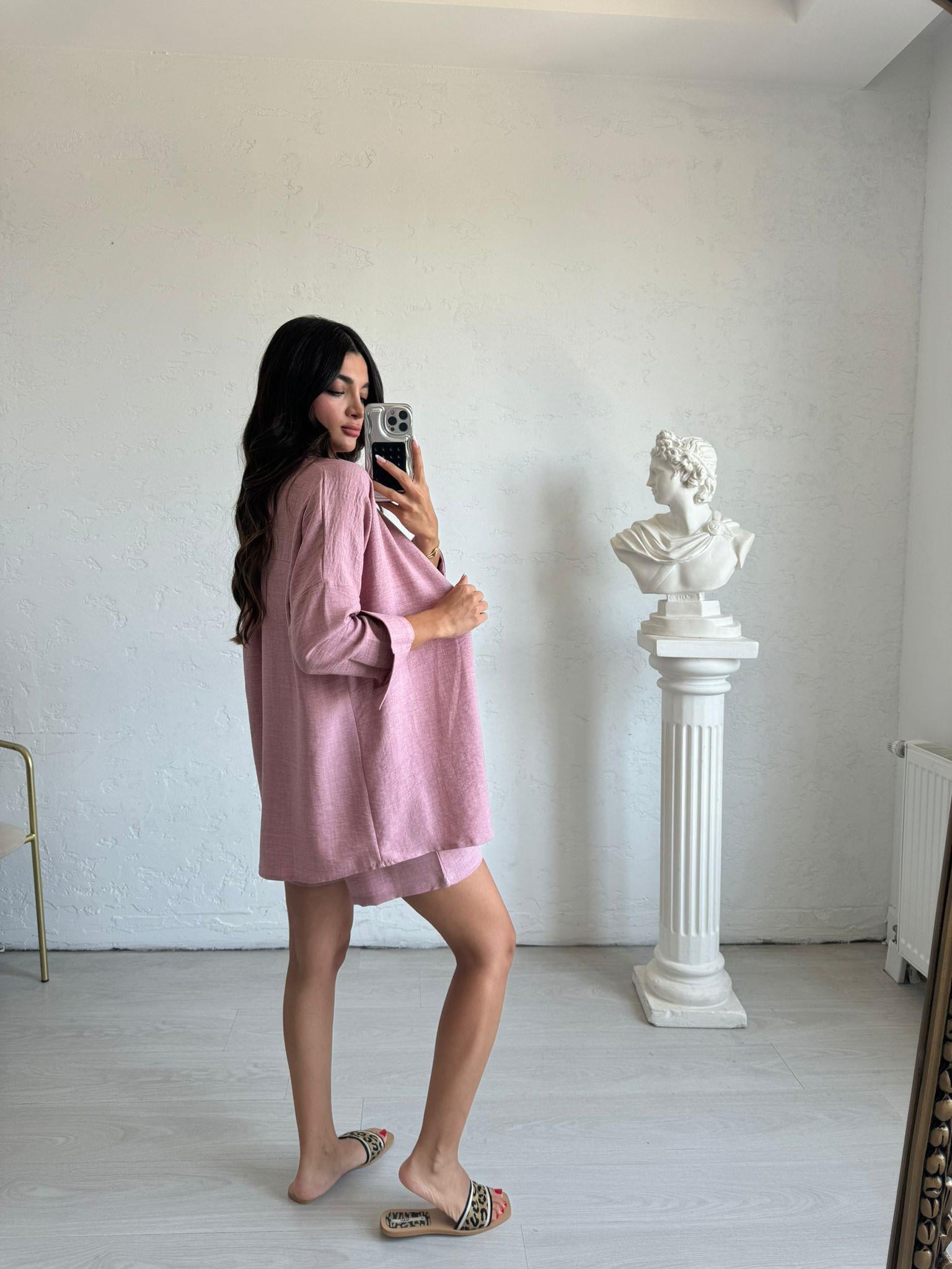 Gül Kurusu Şortlu Gömlek Takım