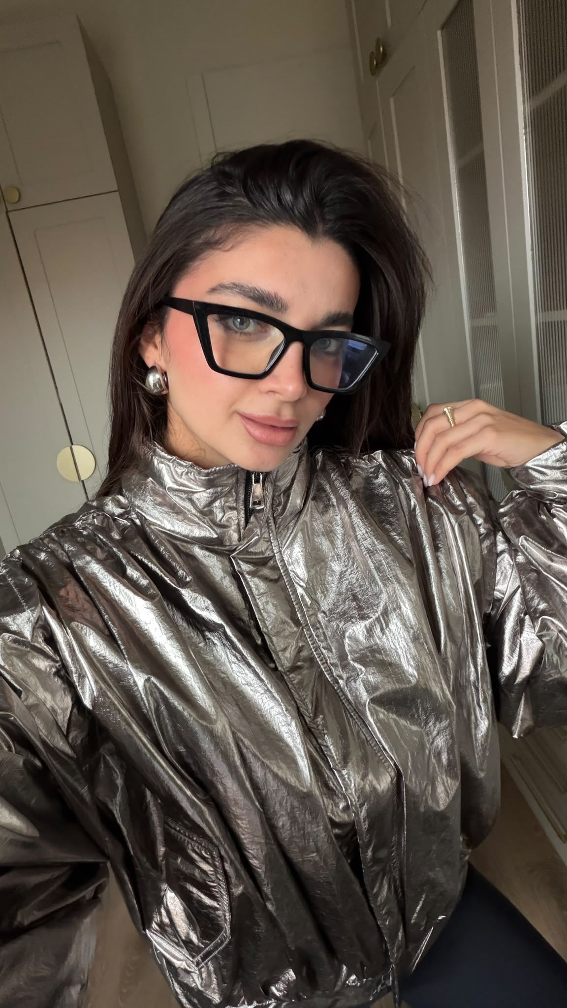 Gümüş Aura Bomber Ceket