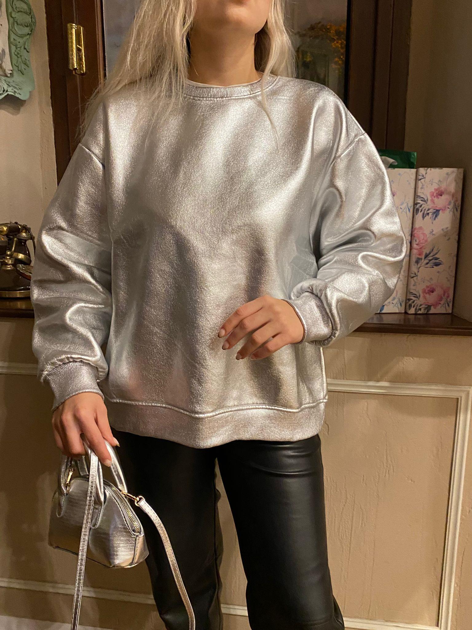 Gümüş Parlak Sweat