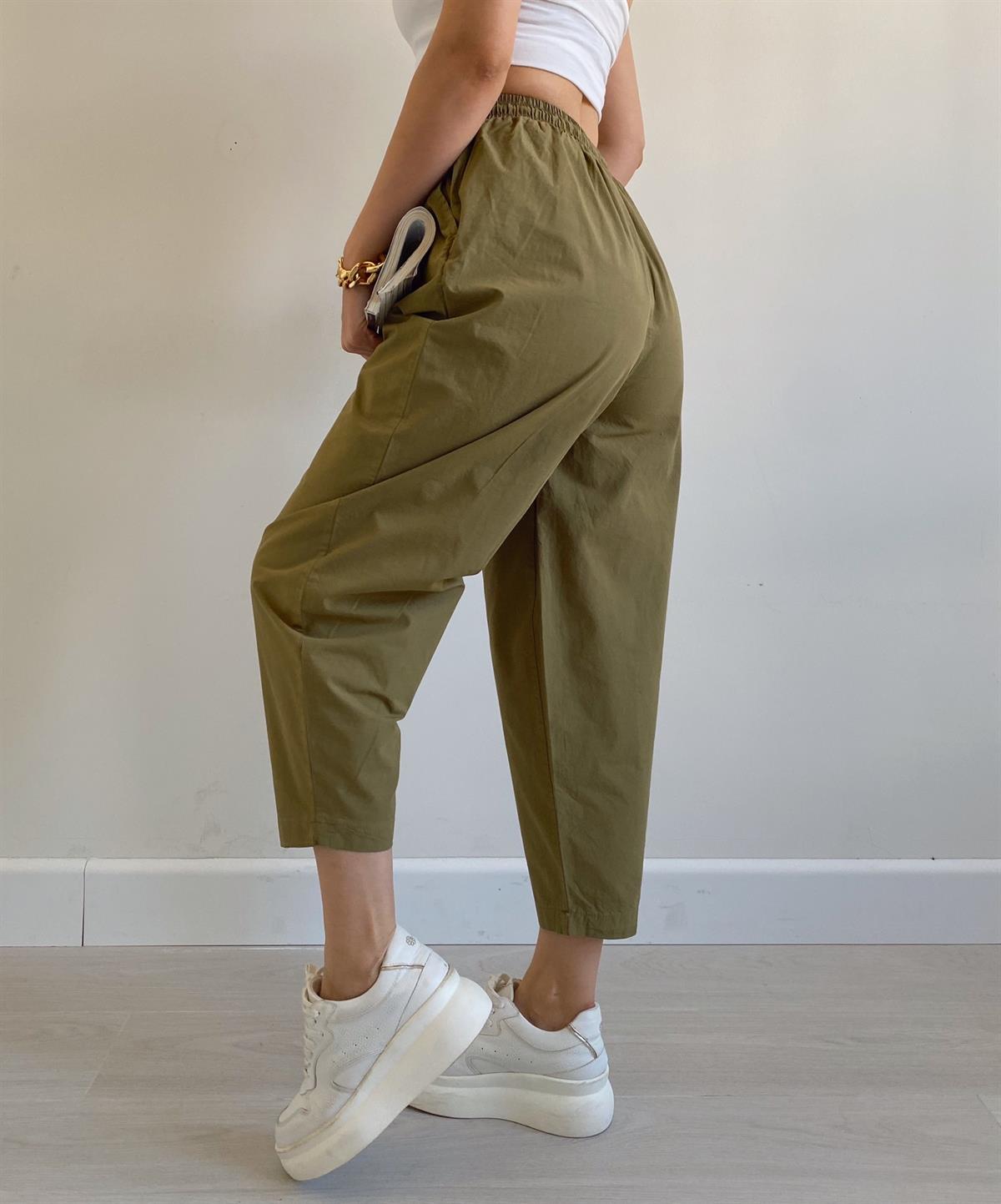 Haki Beli Bağlamalı Pantolon