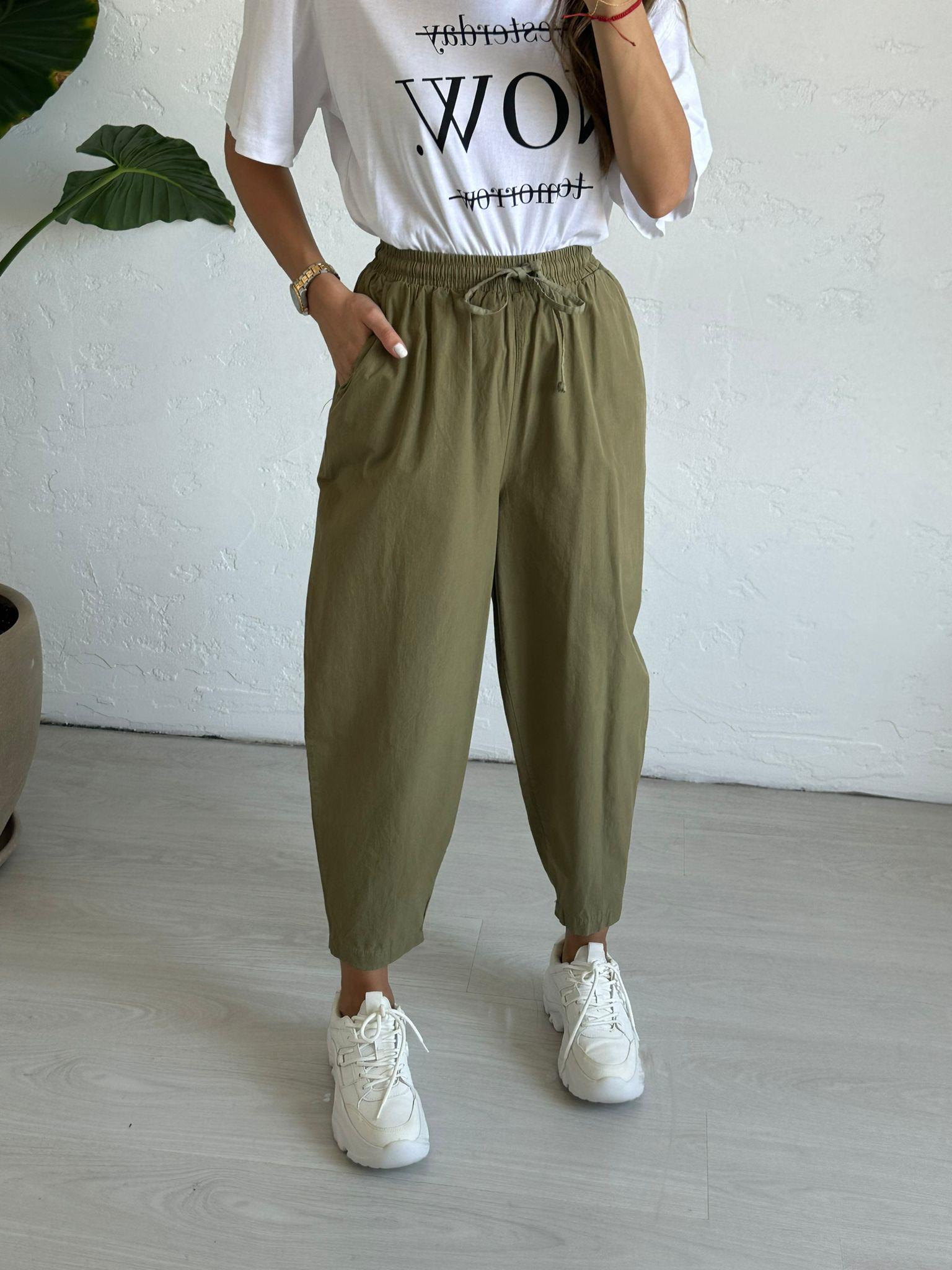 Haki Beli Bağlamalı Pantolon