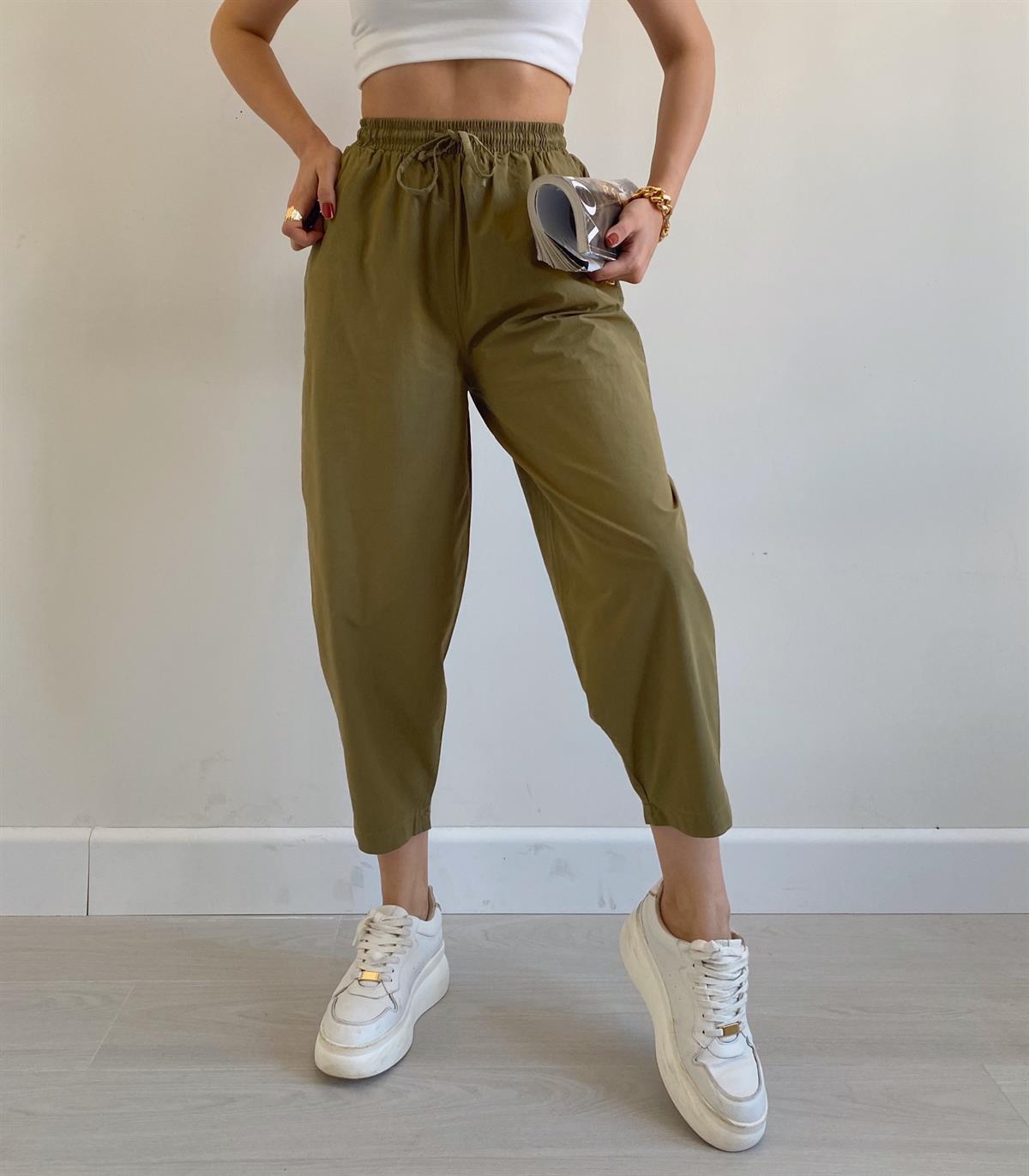 Haki Beli Bağlamalı Pantolon