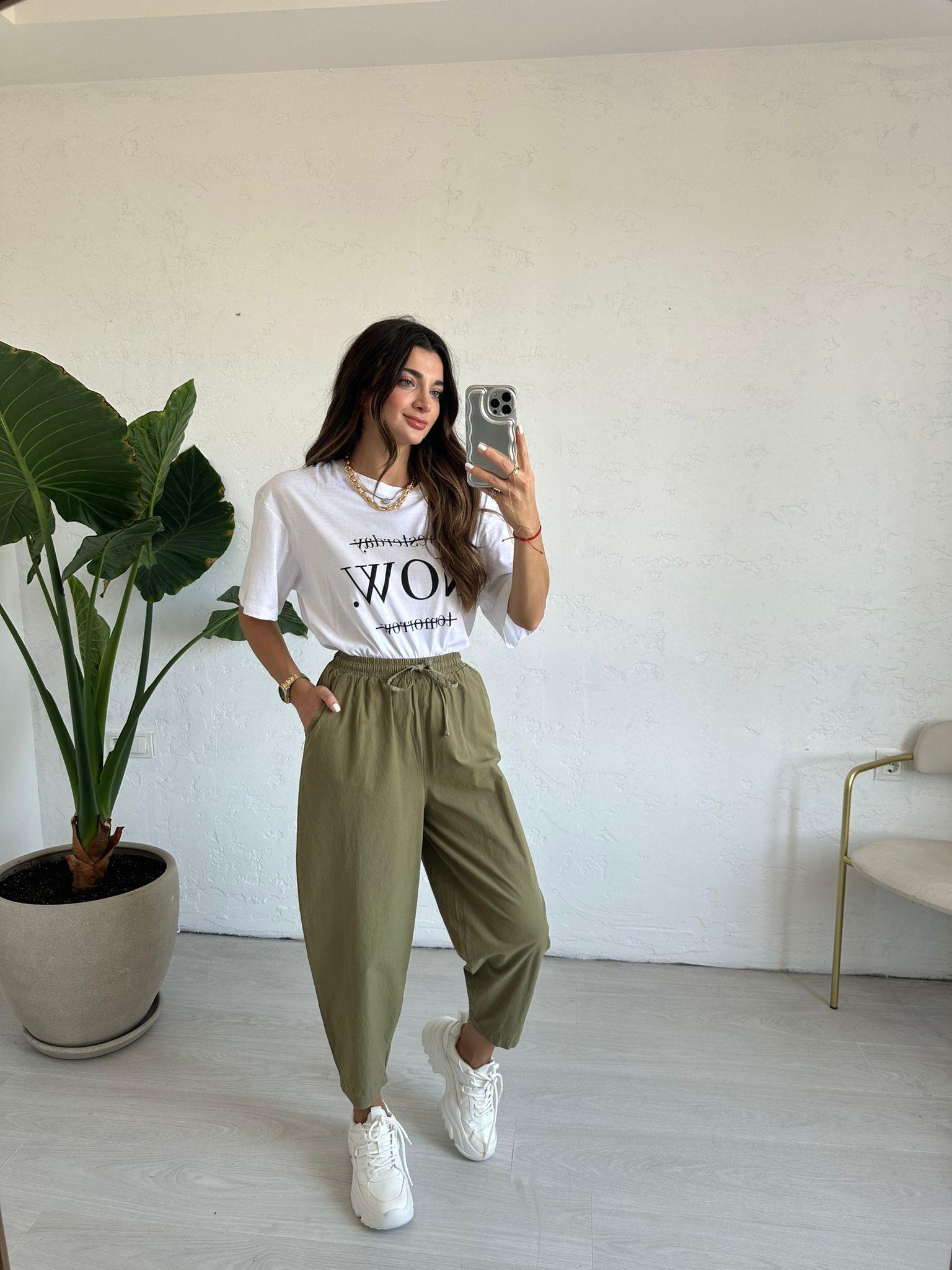 Haki Beli Bağlamalı Pantolon