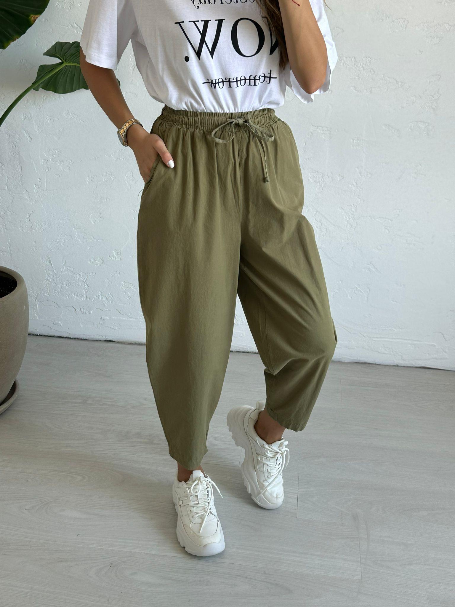 Haki Beli Bağlamalı Pantolon
