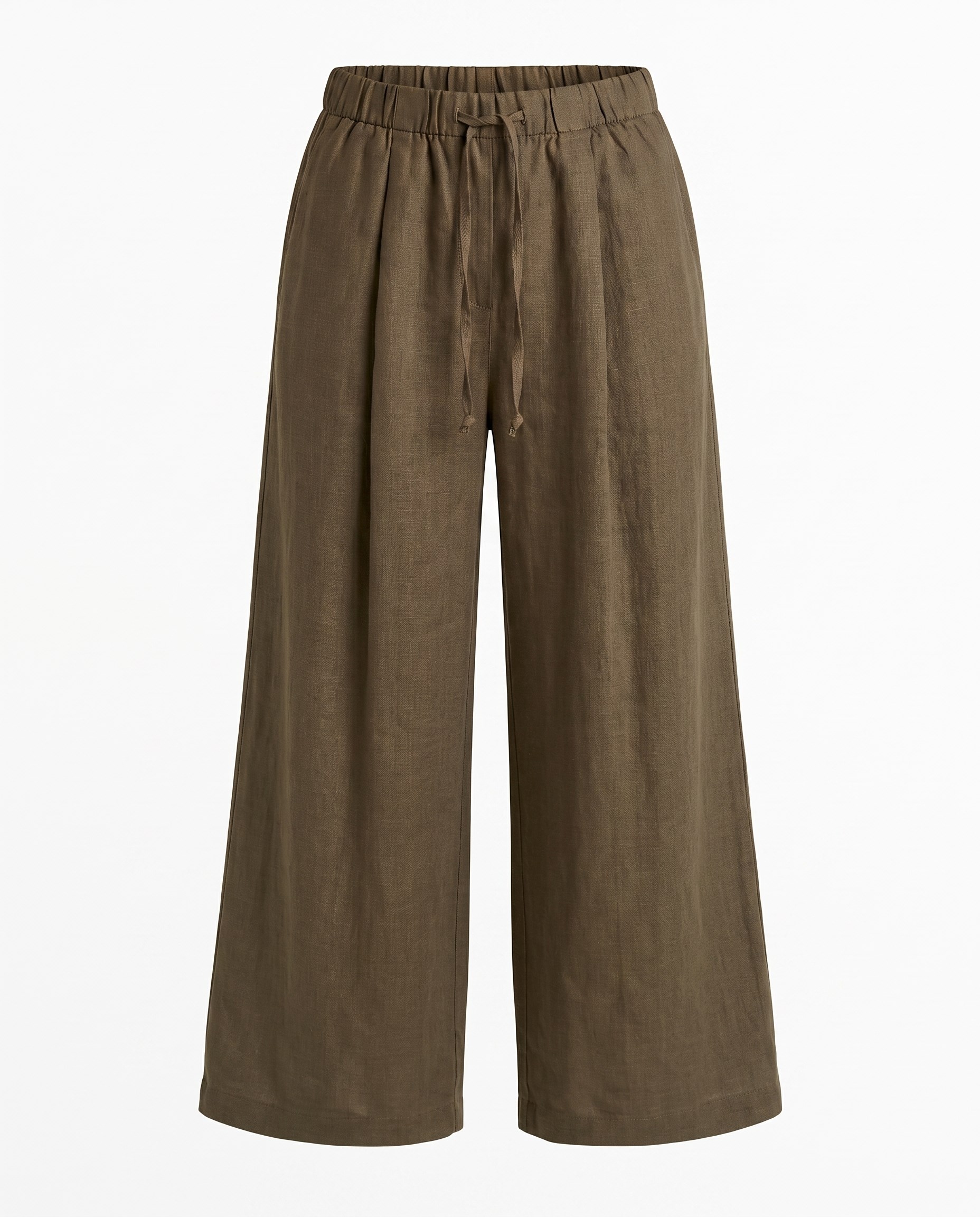 Haki Beli Lastikli Cepli Keten Pantolon