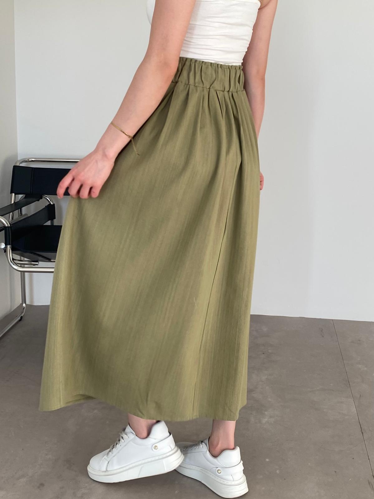 Haki Beli Lastikli Keten Etek