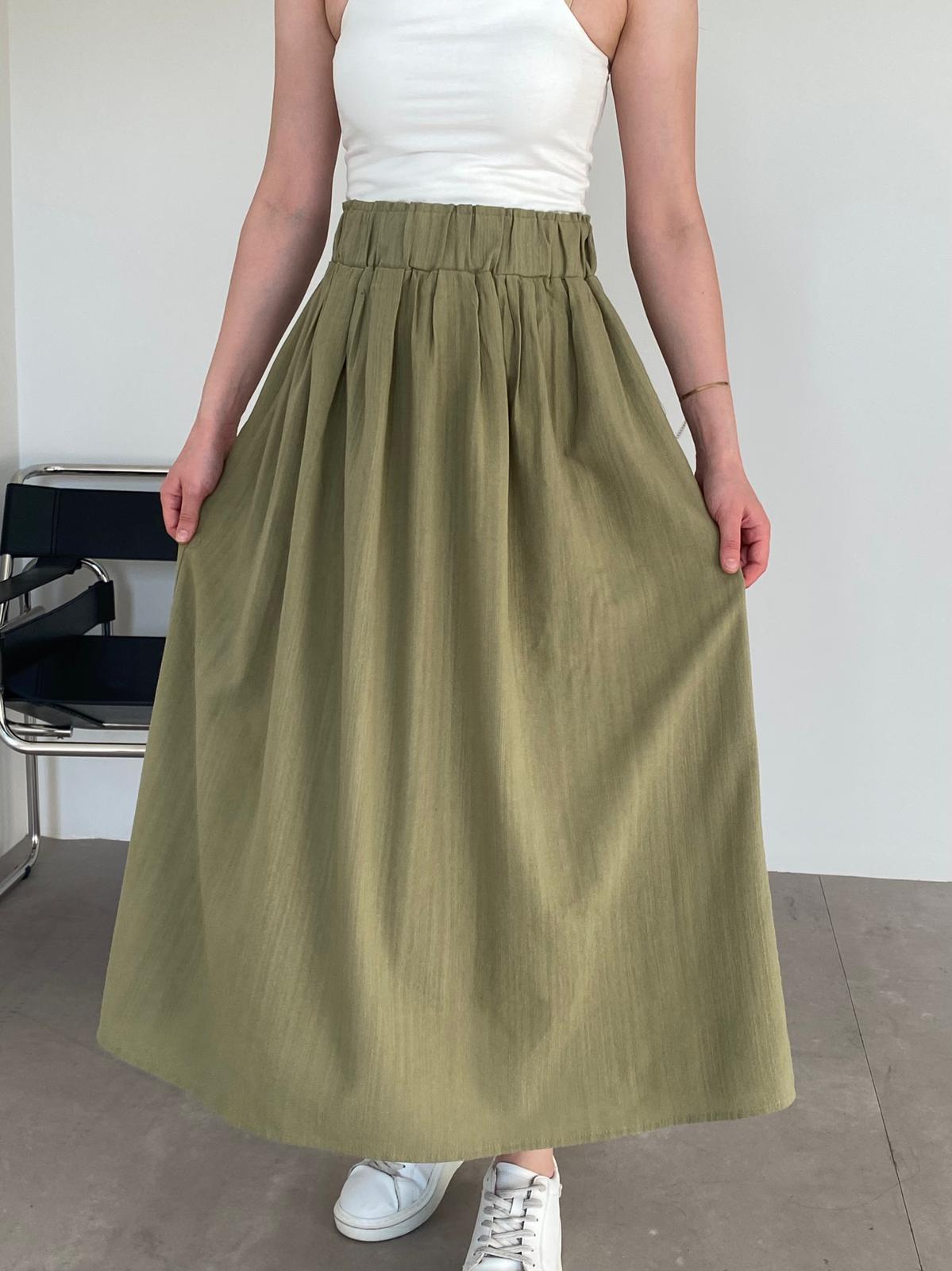 Haki Beli Lastikli Keten Etek