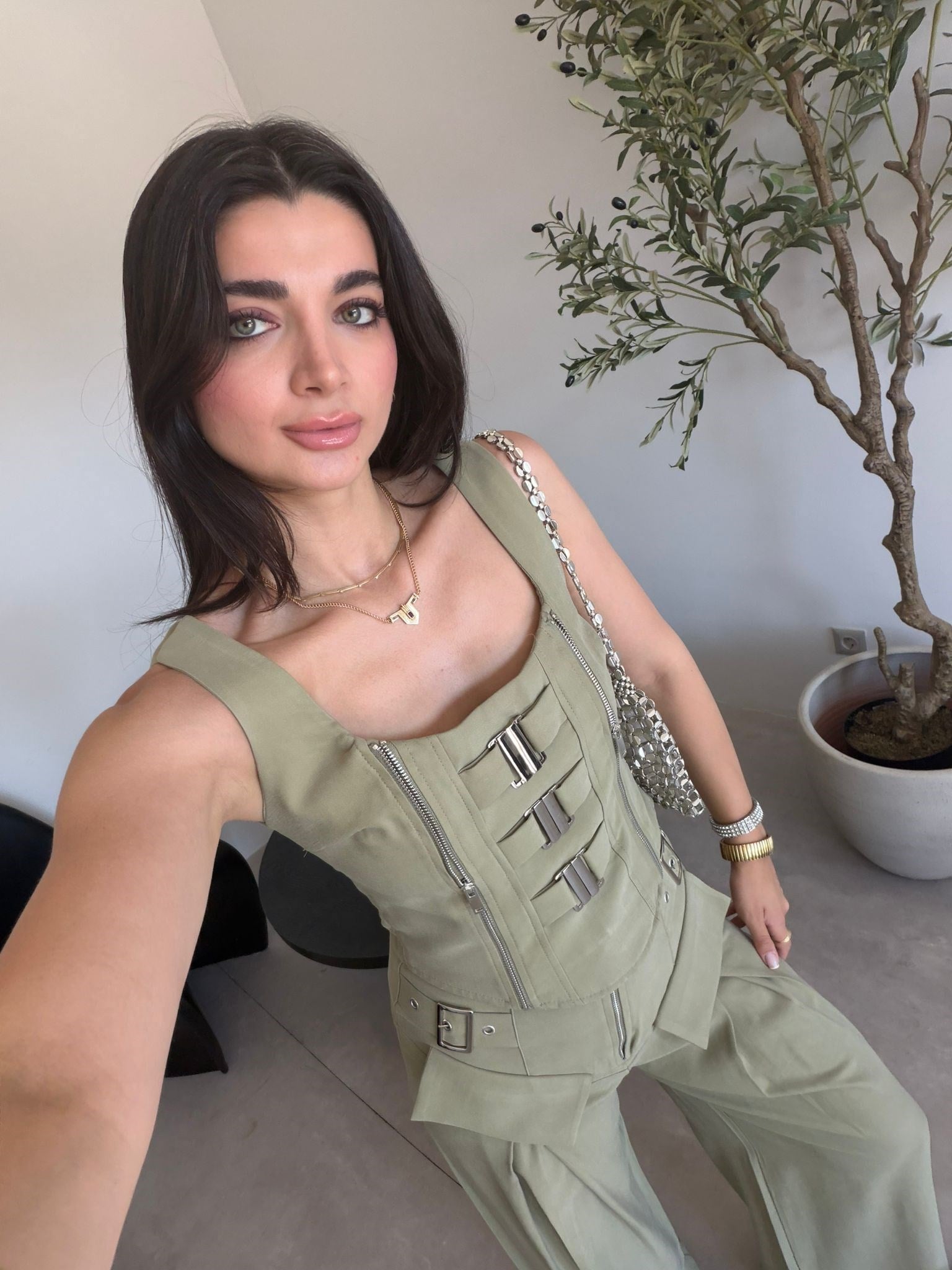 Haki Fermuarlı Korseli Takım
