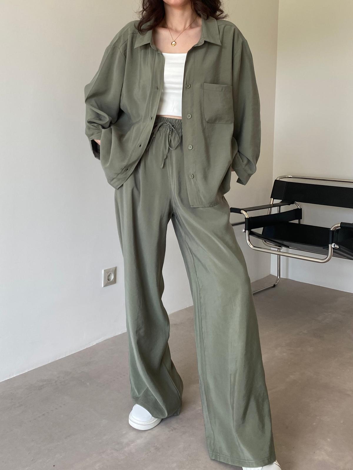 Haki Oversize Palazzo Takım