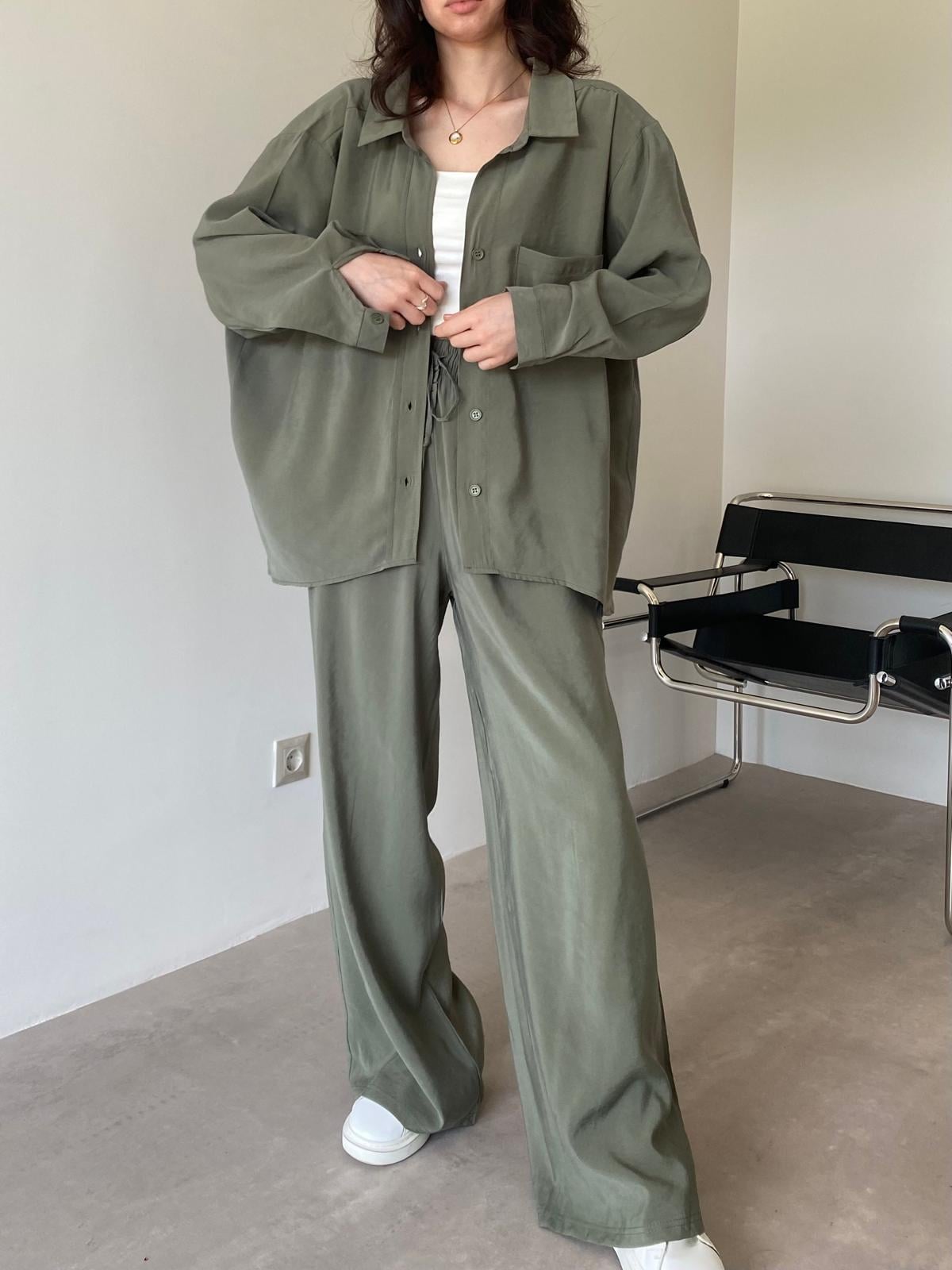 Haki Oversize Palazzo Takım