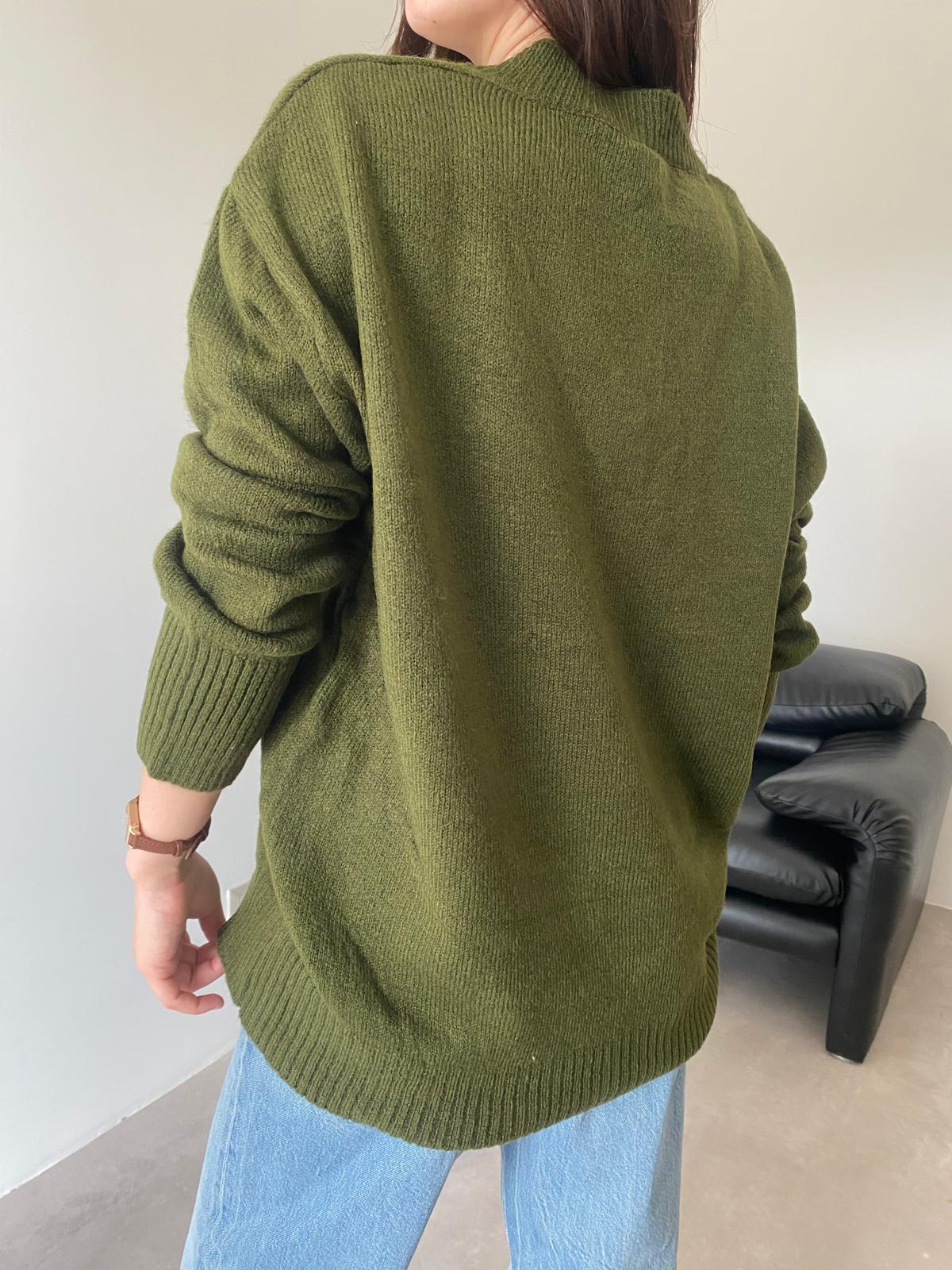 Haki V Yaka Oversize Kazak