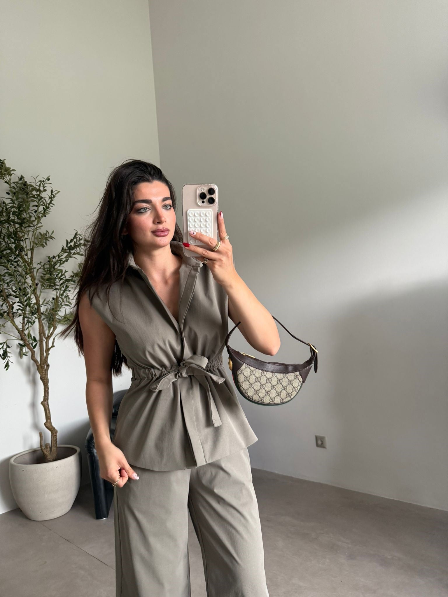 Haki Vatkalı Yelek Pantolon Takım