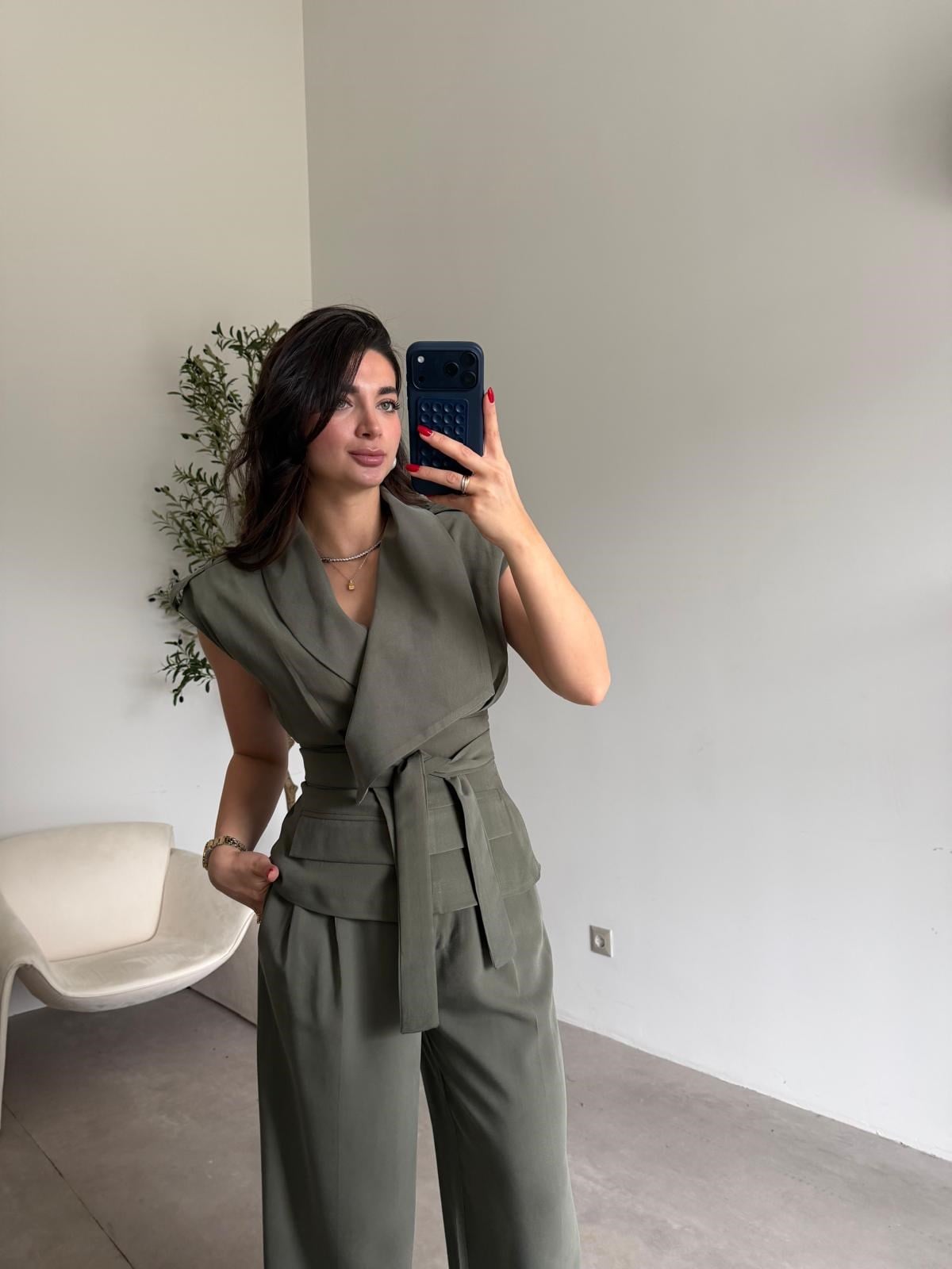 Haki Yelekli Palazzo Takım