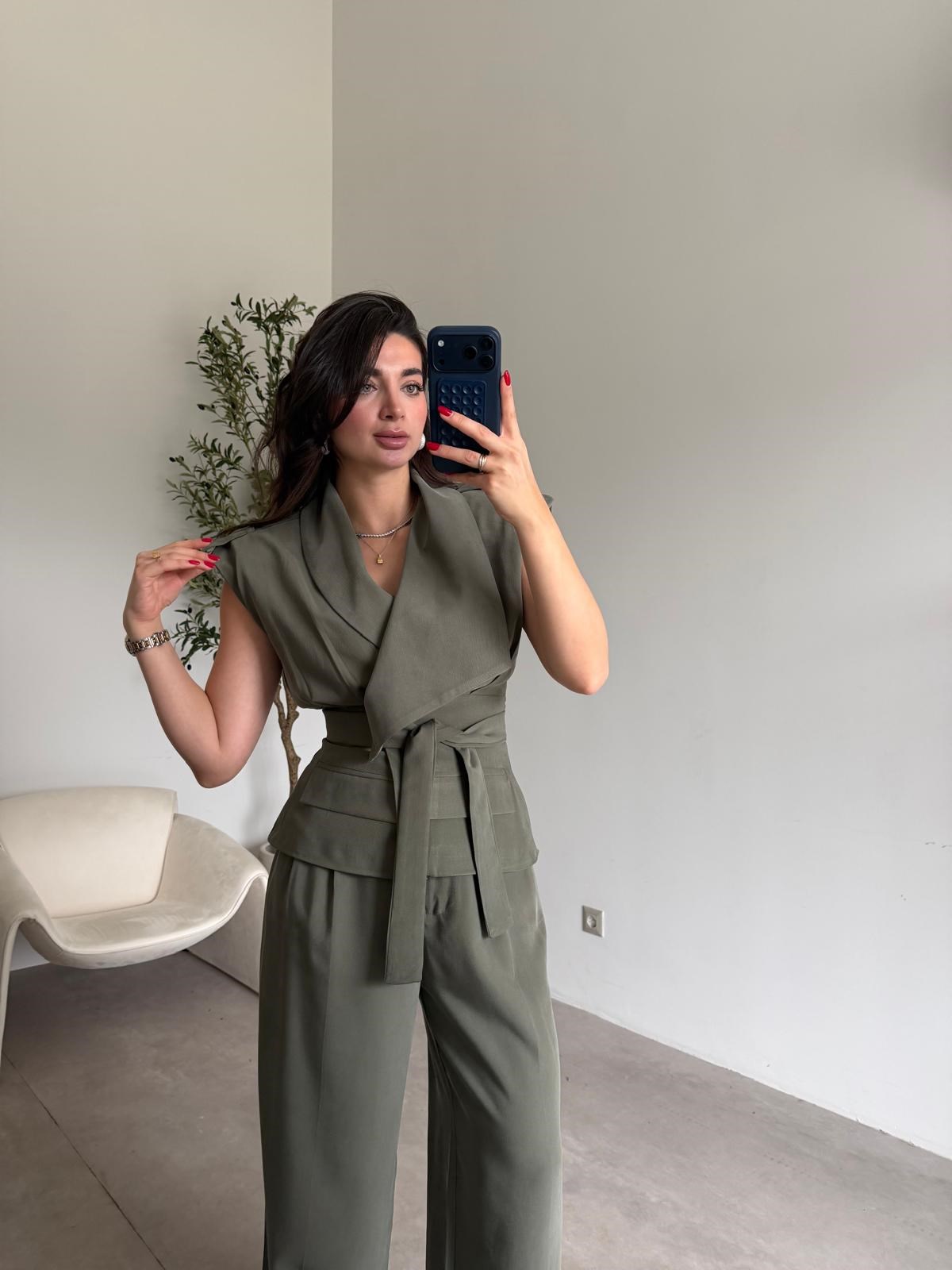 Haki Yelekli Palazzo Takım
