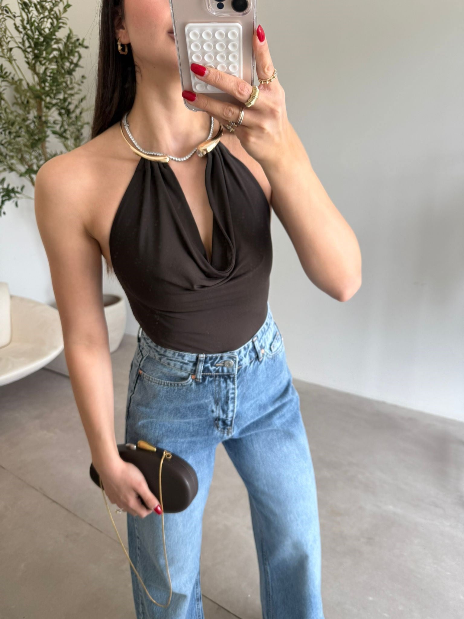 Kahve Aksesuarlı Bodysuit