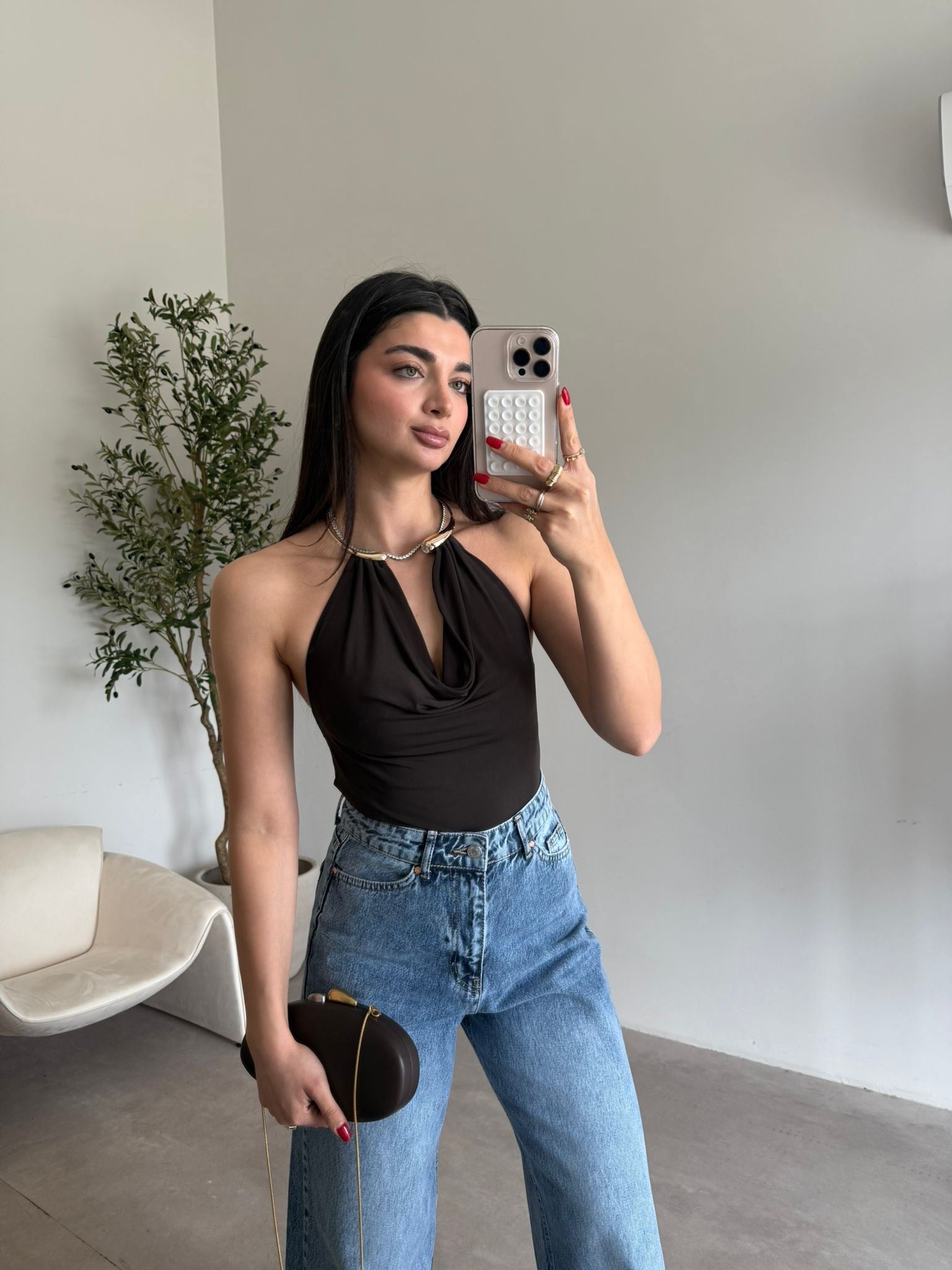 Kahve Aksesuarlı Bodysuit