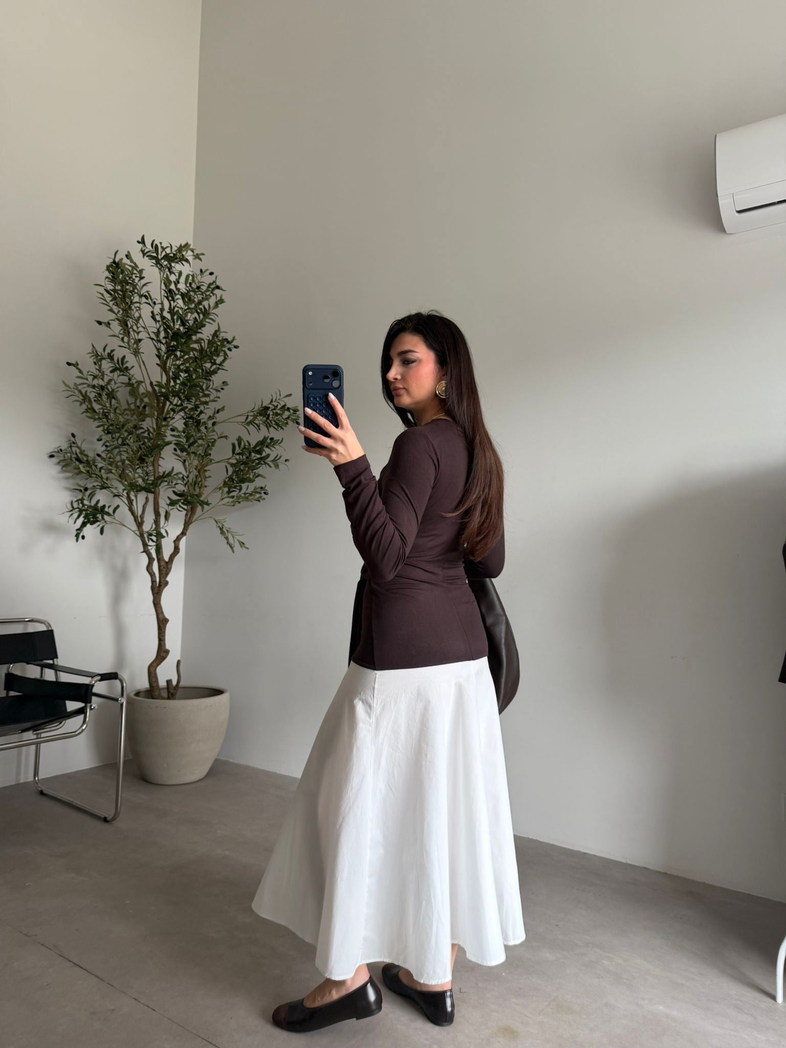 Kahve Altı Poplin Likralı Elbise
