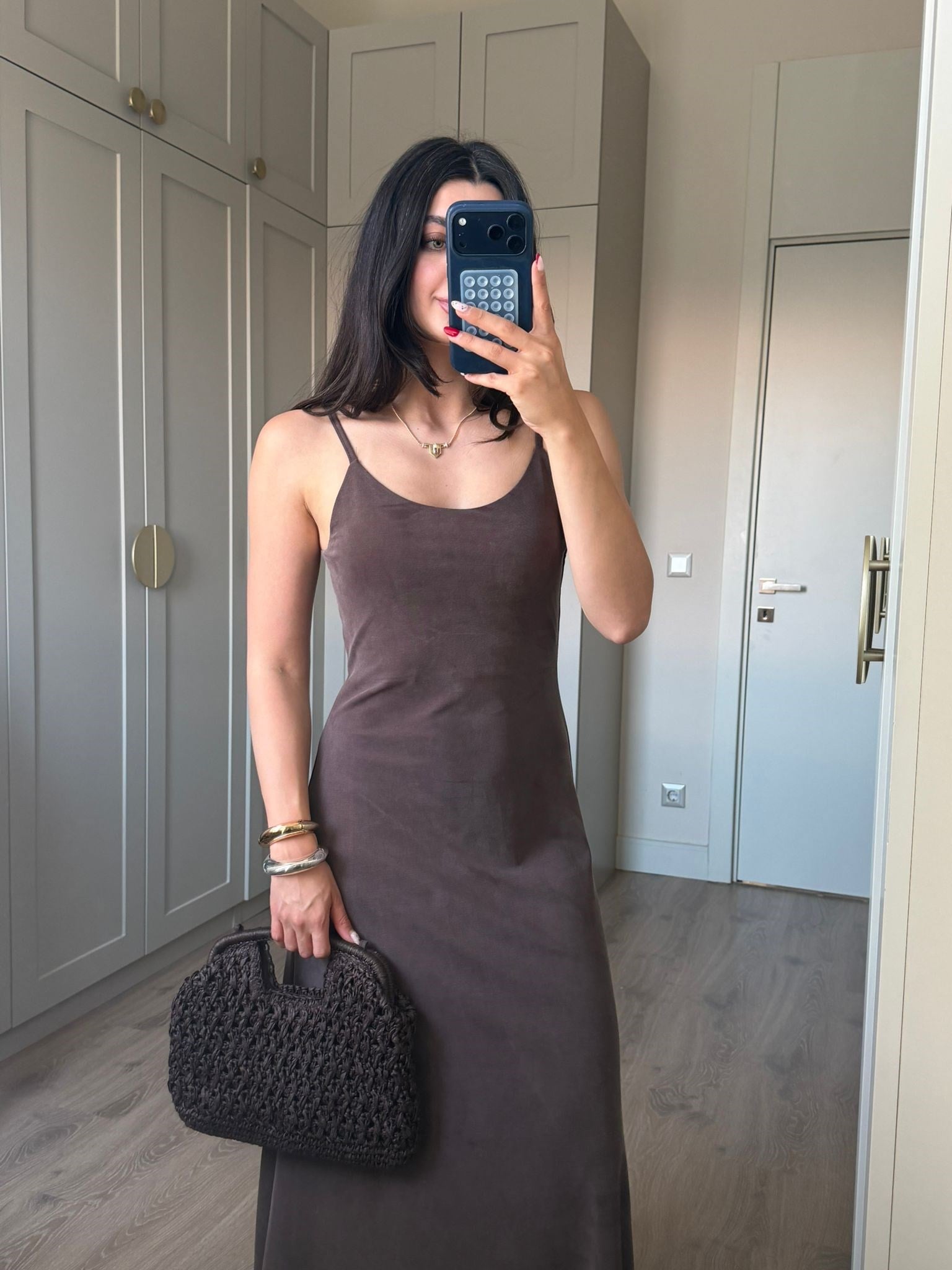 Kahve Askılı Lucy Elbise