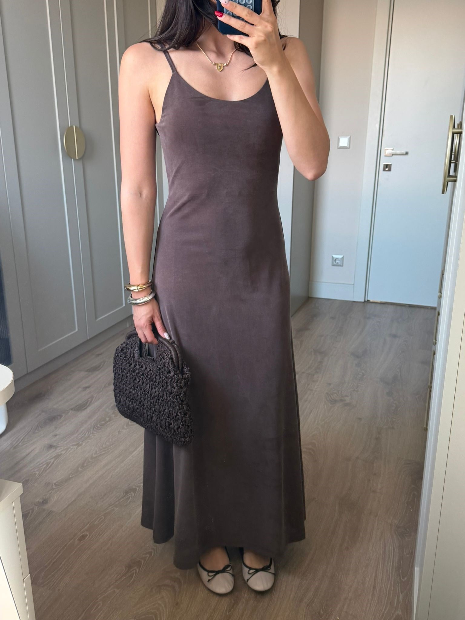 Kahve Askılı Lucy Elbise