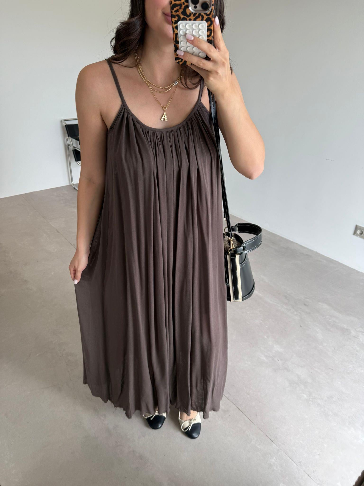 Kahve Askılı Shay Elbise