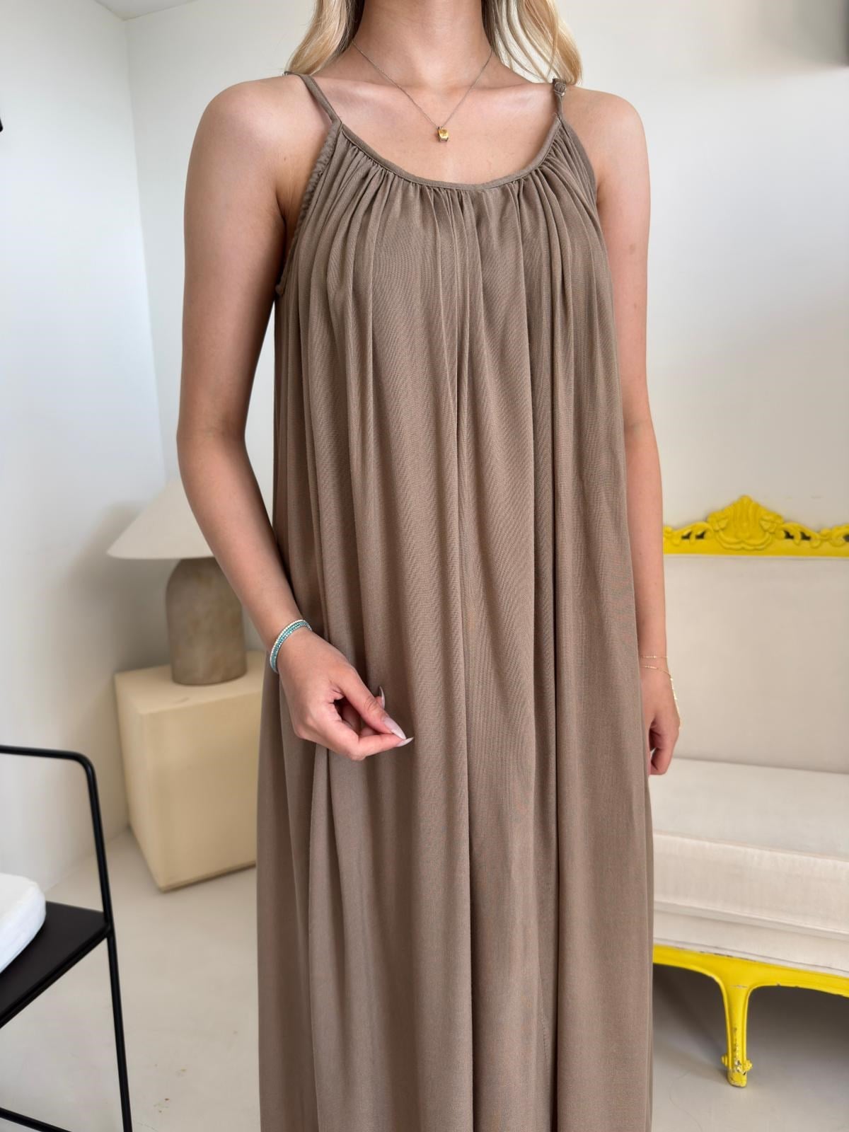 Kahve Askılı Shay Elbise