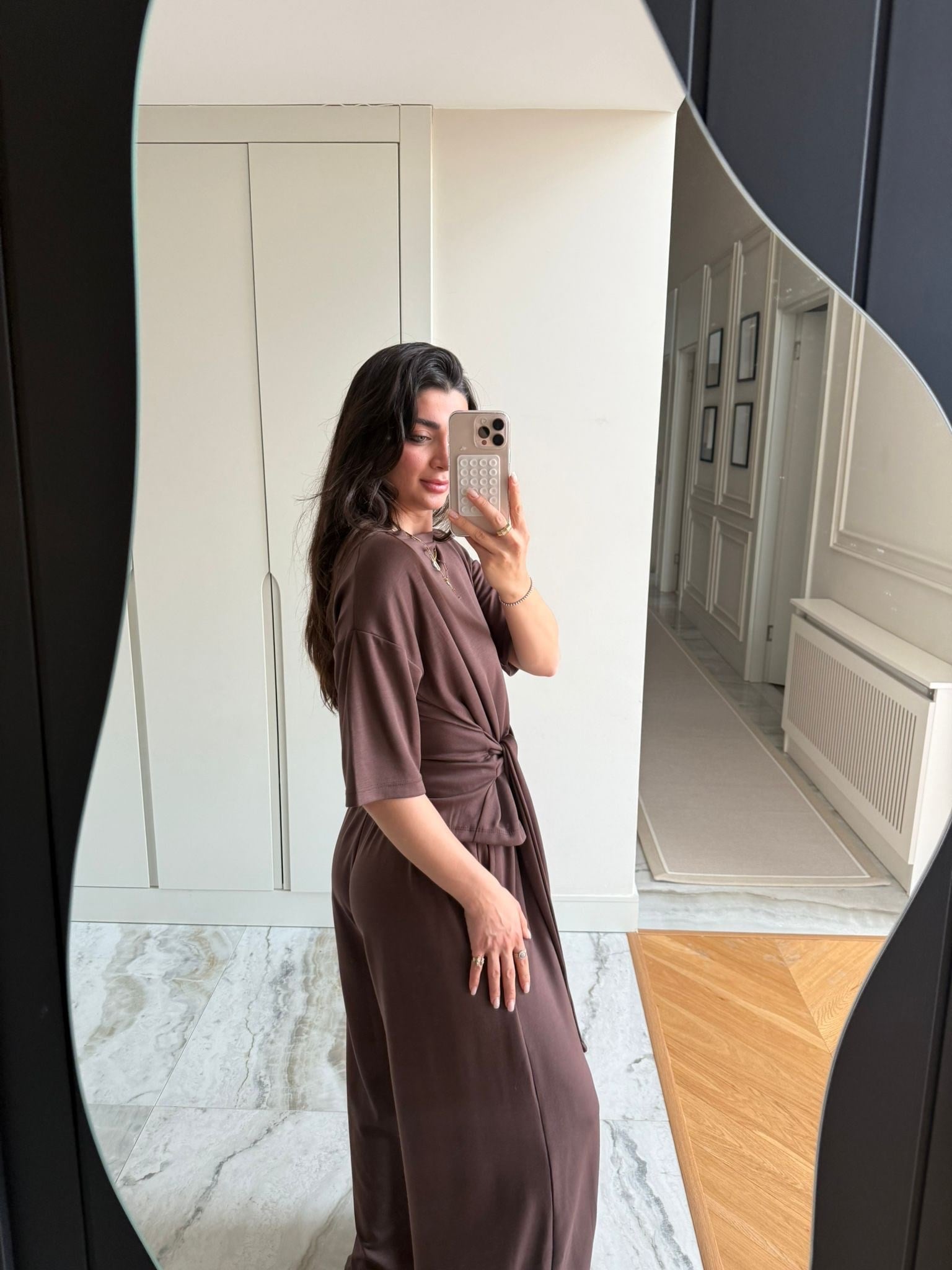 Kahve Bağlamalı Palazzo Modal  Takım