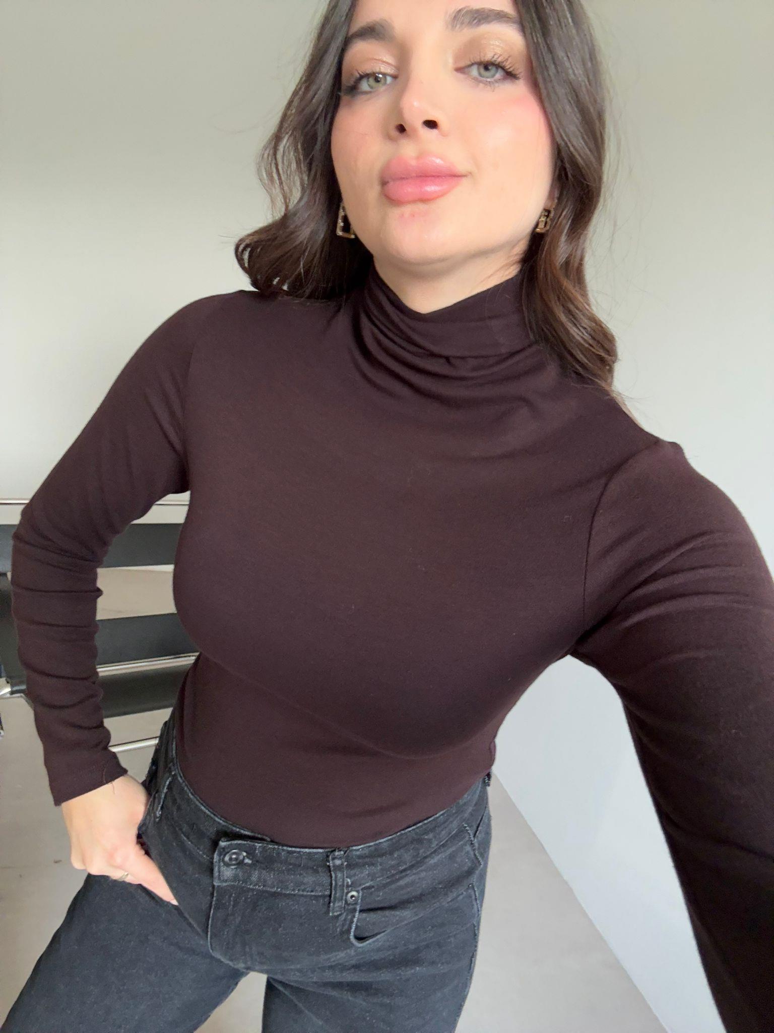 Kahve Balıkçı Yaka Helen Bluz