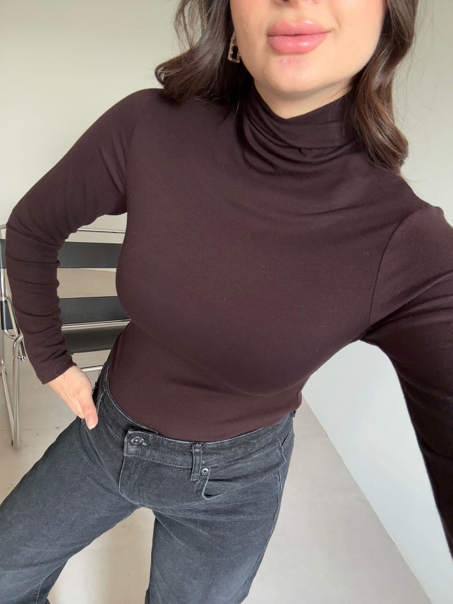 Kahve Balıkçı Yaka Helen Bluz