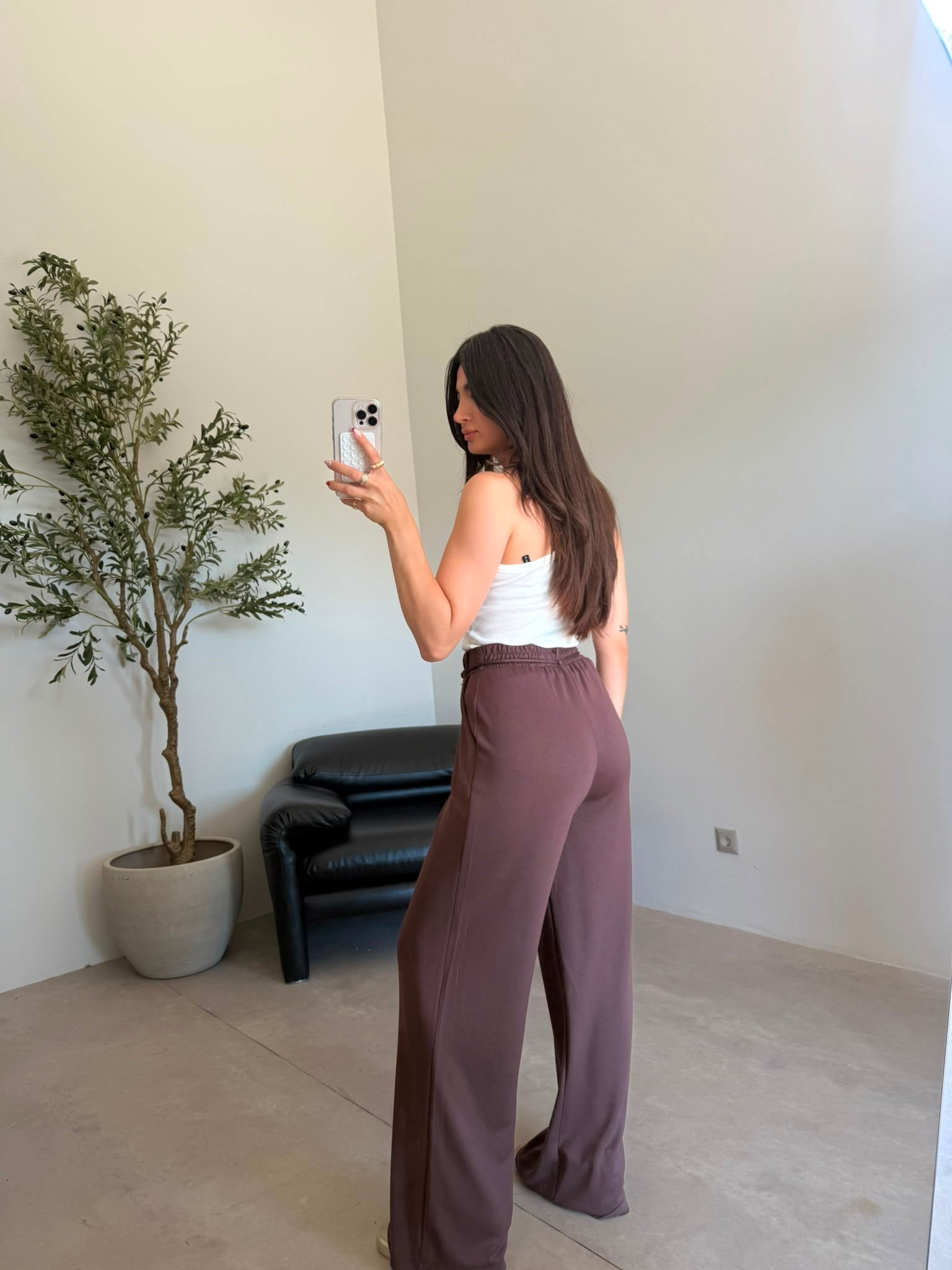 Kahve Beli Bağlamalı Bağcıklı Modal Pantolon