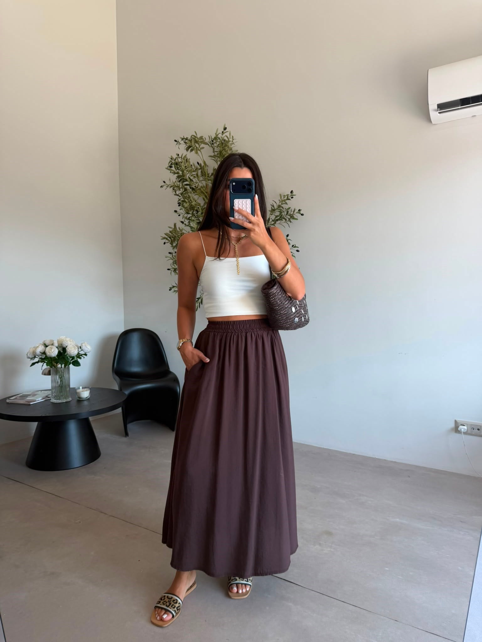 Kahve Beli Lastikli Maya Etek