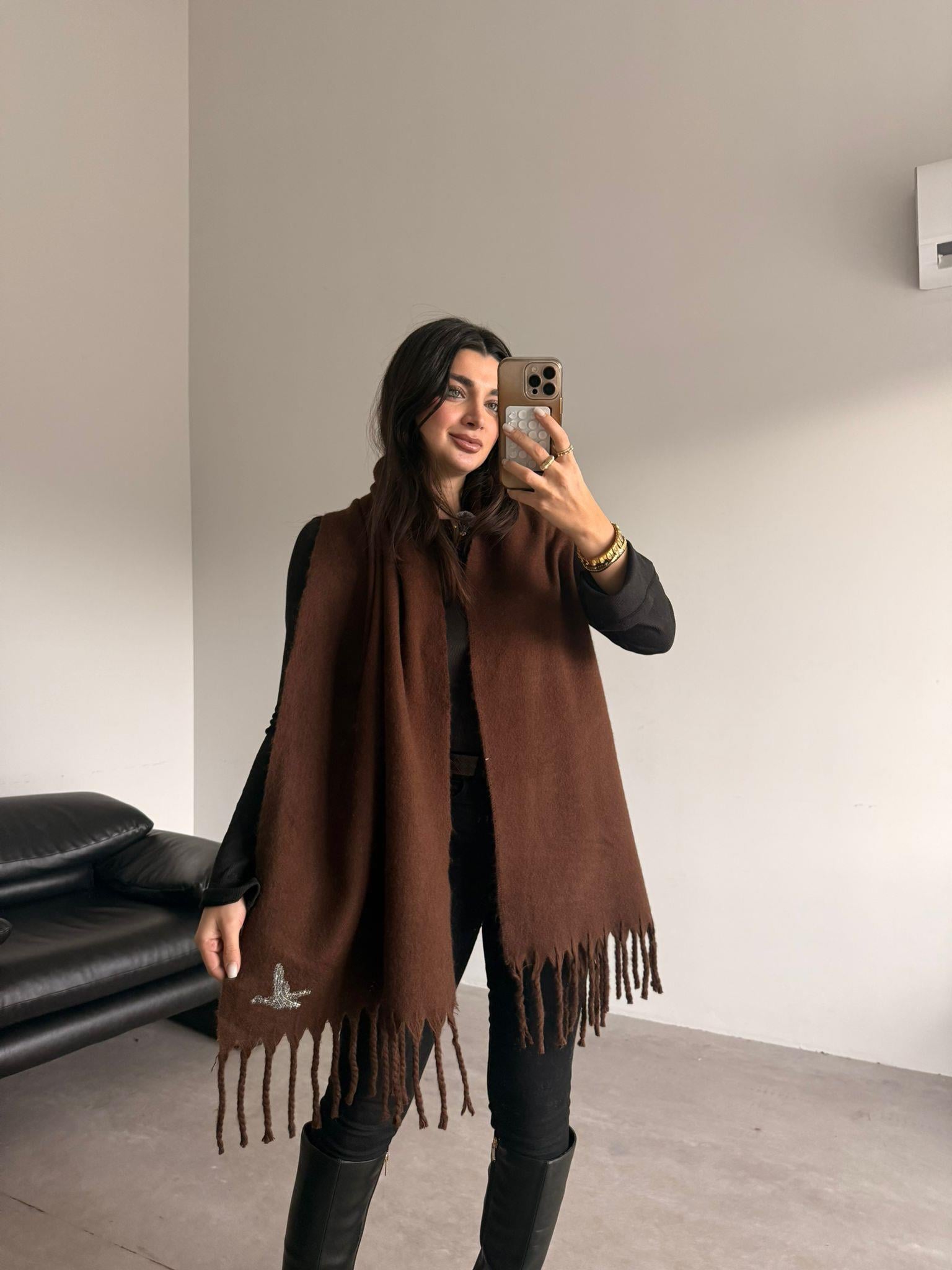 Kahve Bird Detaylı Atkı