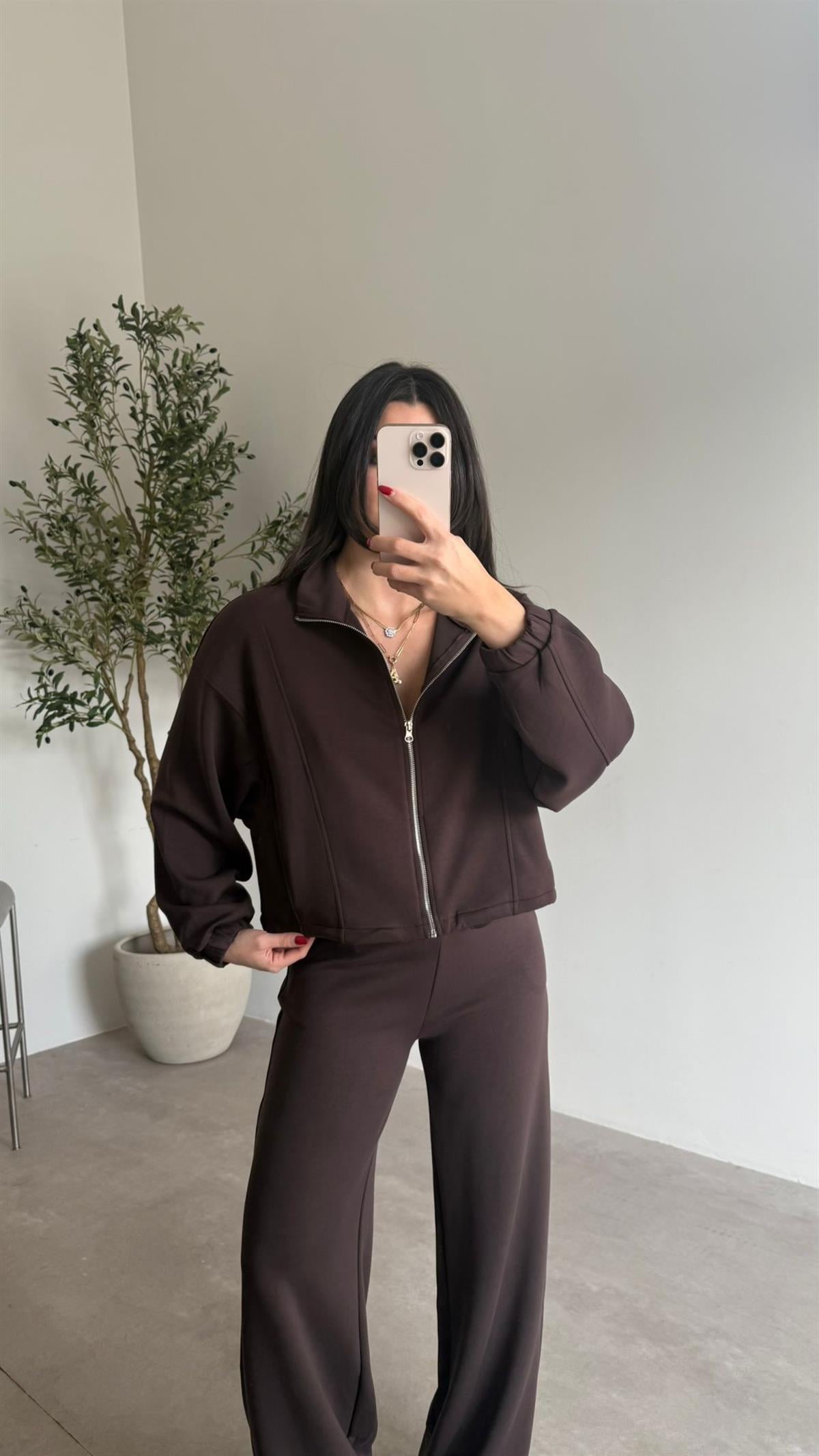 Kahve Büzgülü Modal Basic Takım